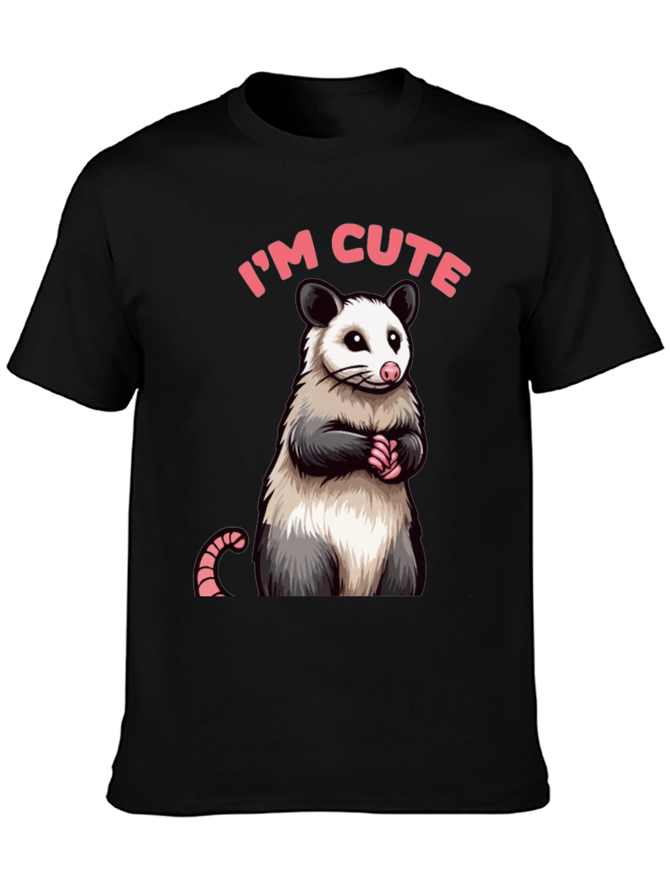 Black Cute Opossum Graphic Tee Shirt view 3