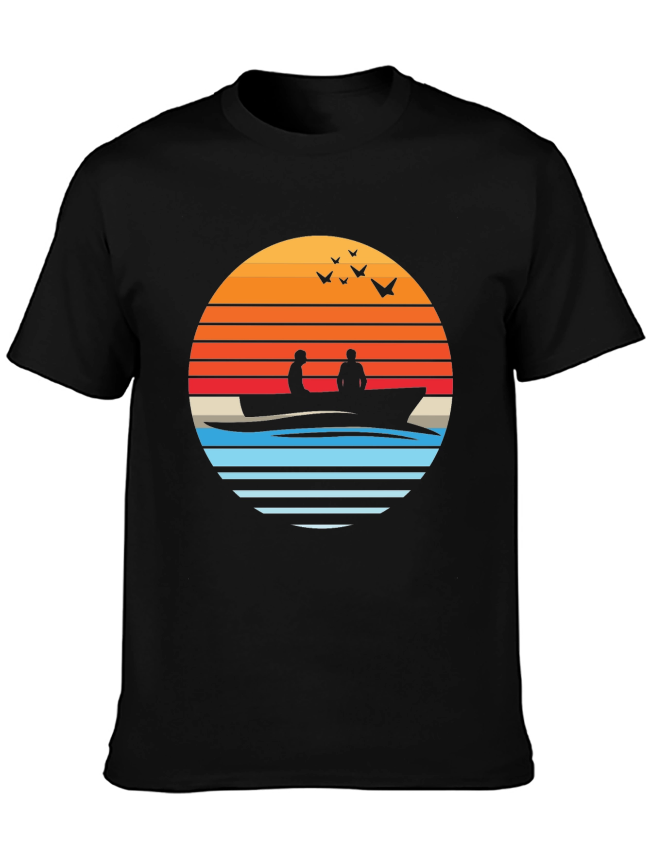 Black Sunset Silhouette Boat T-Shirt view 3