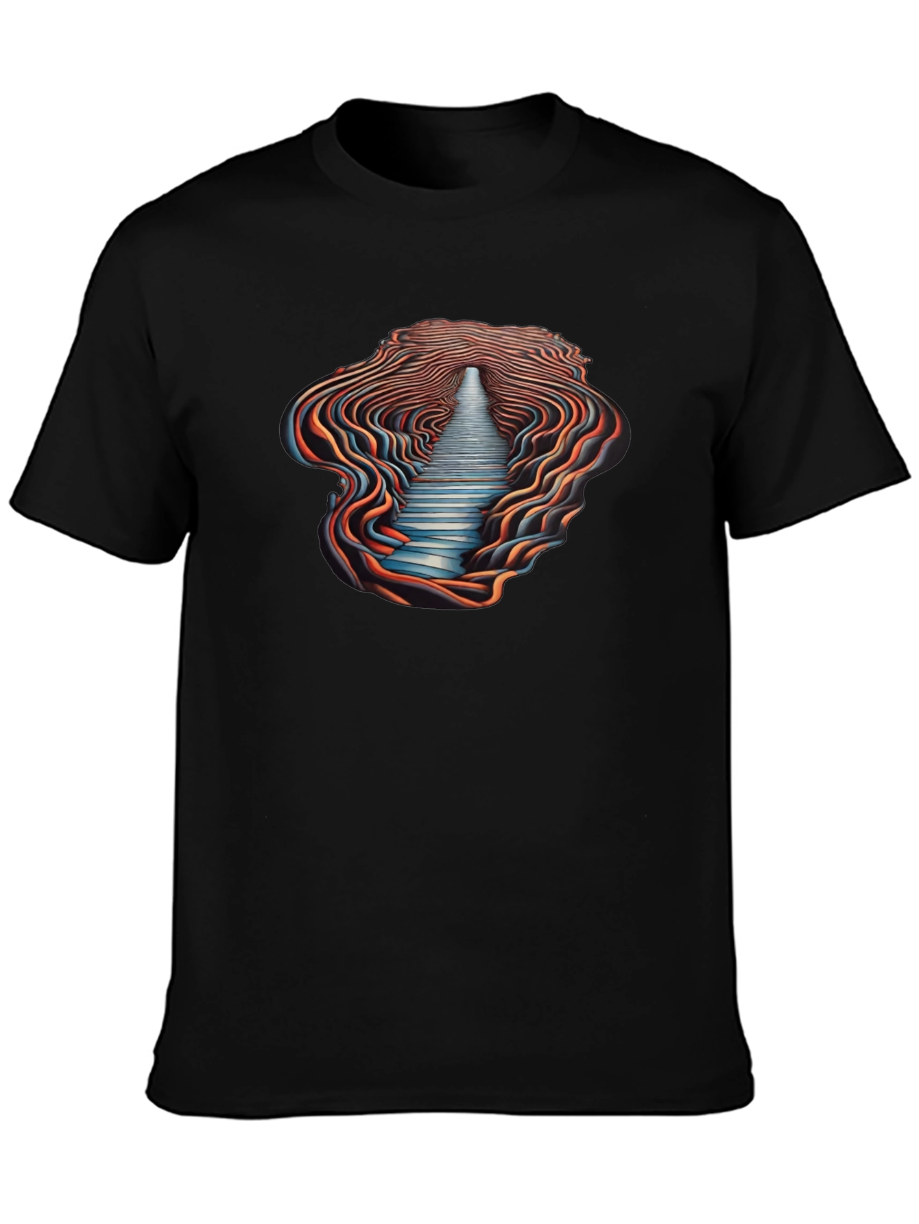 Black Optical Illusion Pathway Graphic Tee - Black view 3