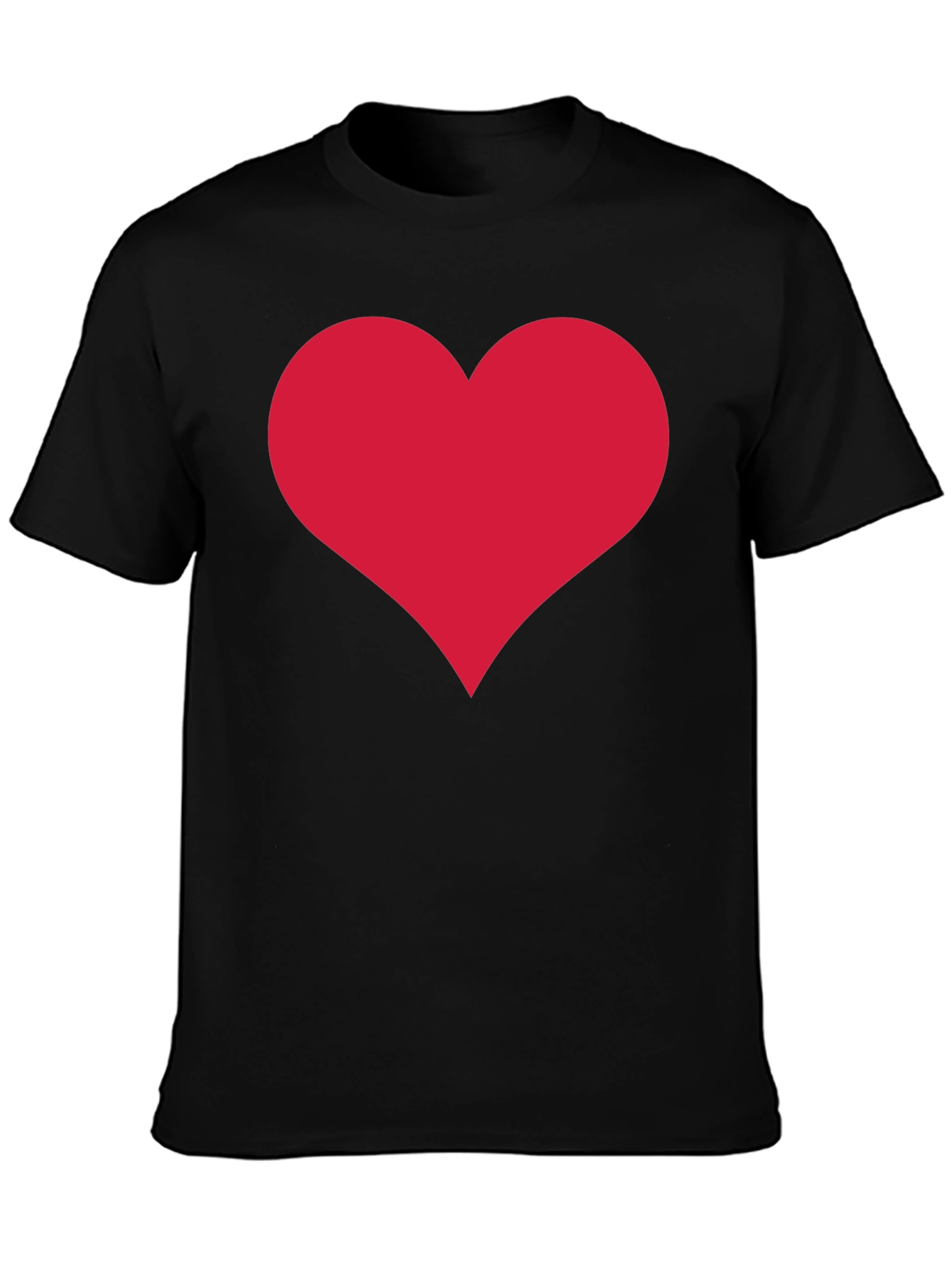 Black Red Heart Print Black Crew Neck T-Shirt view 3