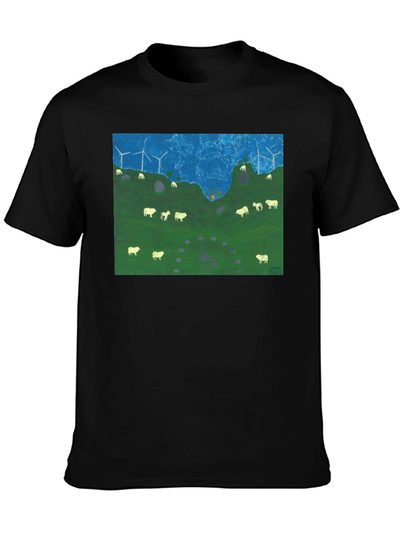 Black Wind Turbines & Sheep Graphic Tee view 3
