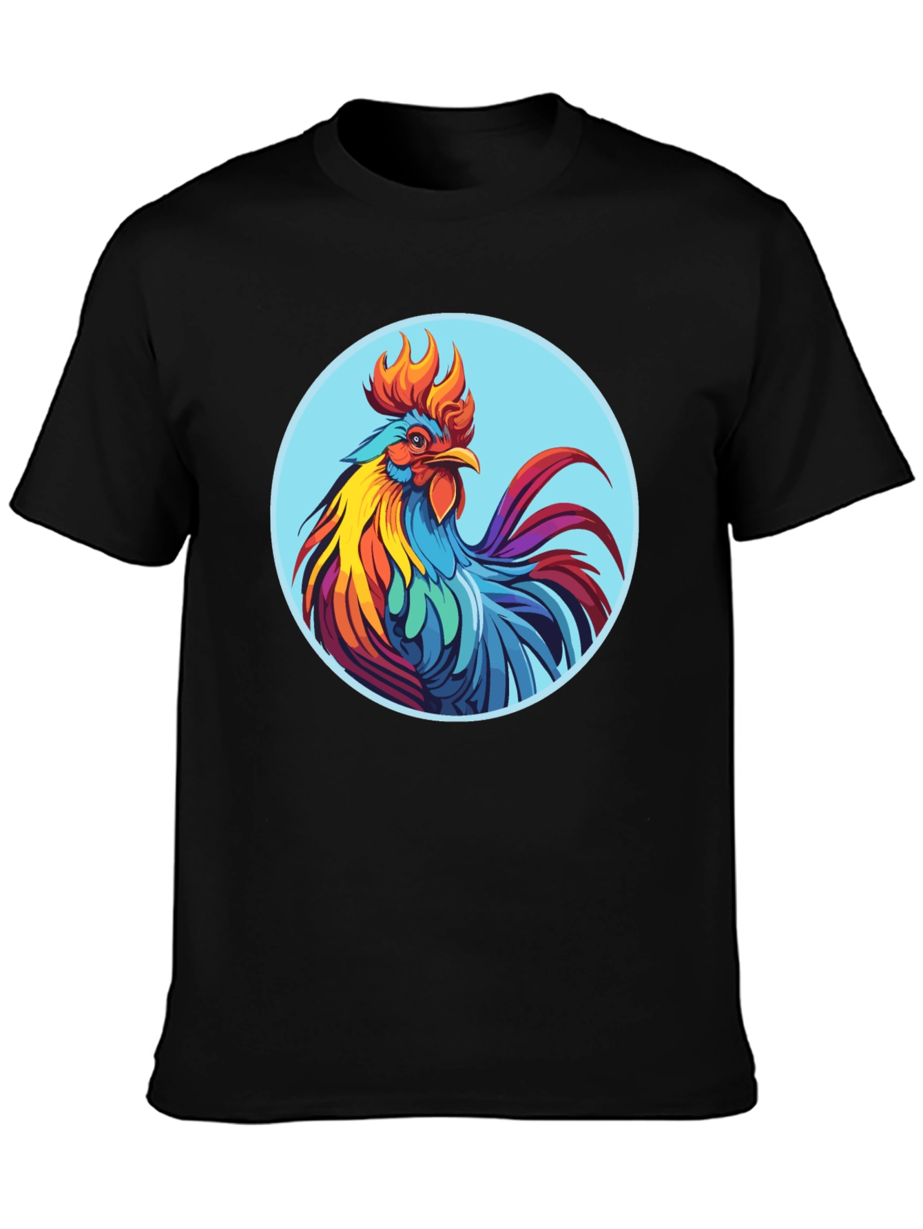 Black Rooster Graphic Tee - Bold Black Cotton T-Shirt view 3