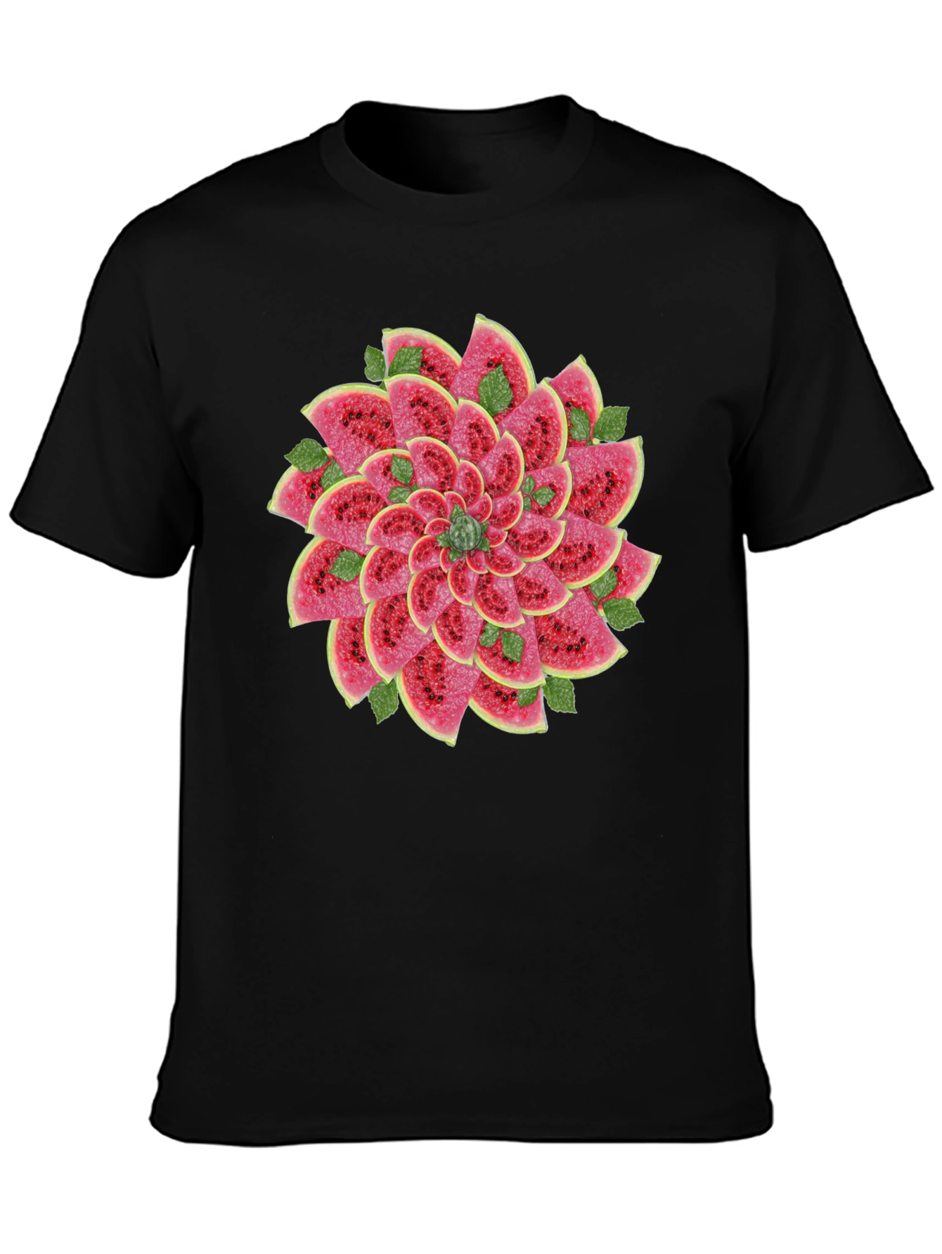 Black Watermelon Slice Flower Graphic Black T-Shirt view 3
