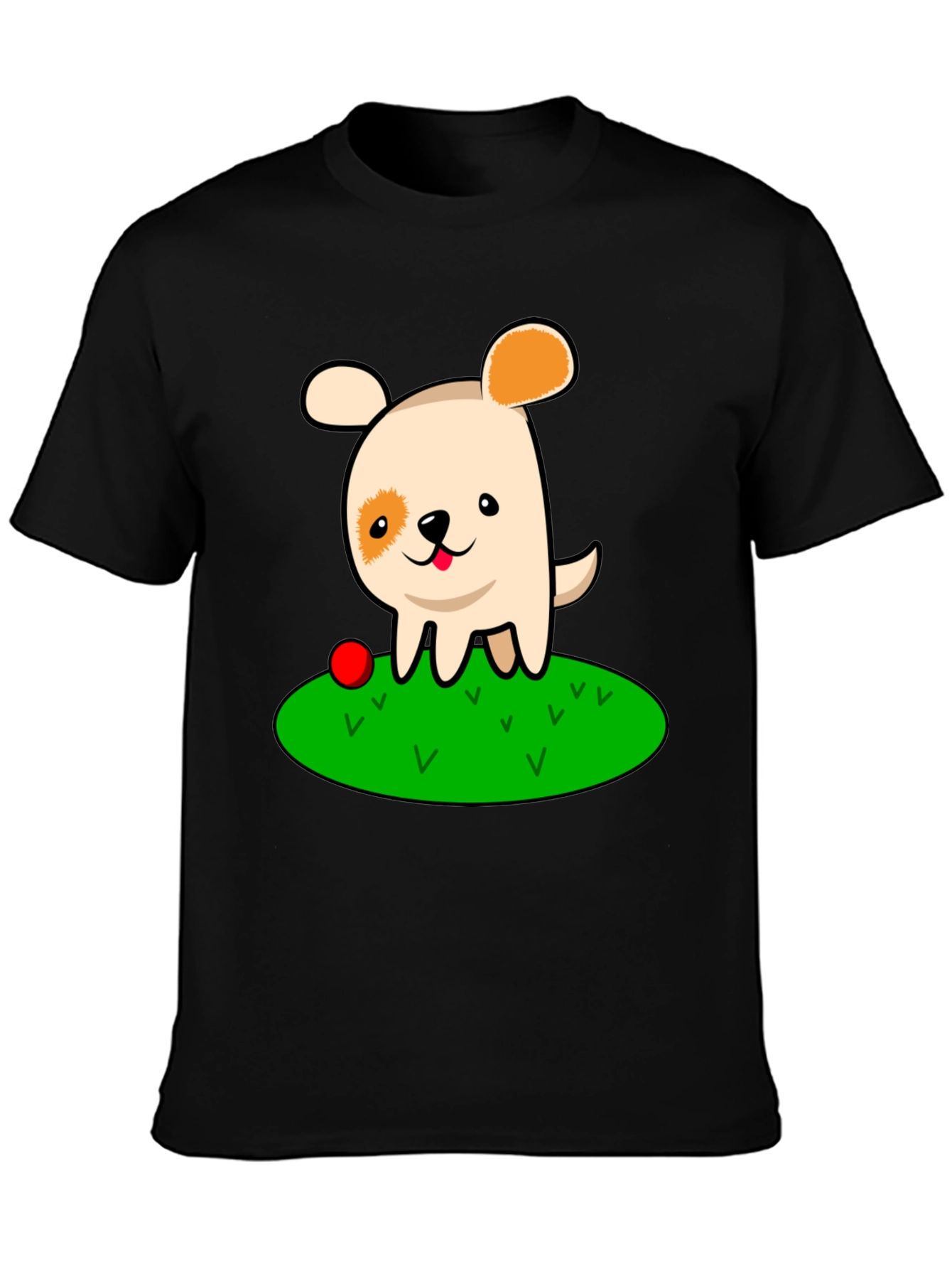 Black Cute Dog Cartoon Black T-Shirt view 3