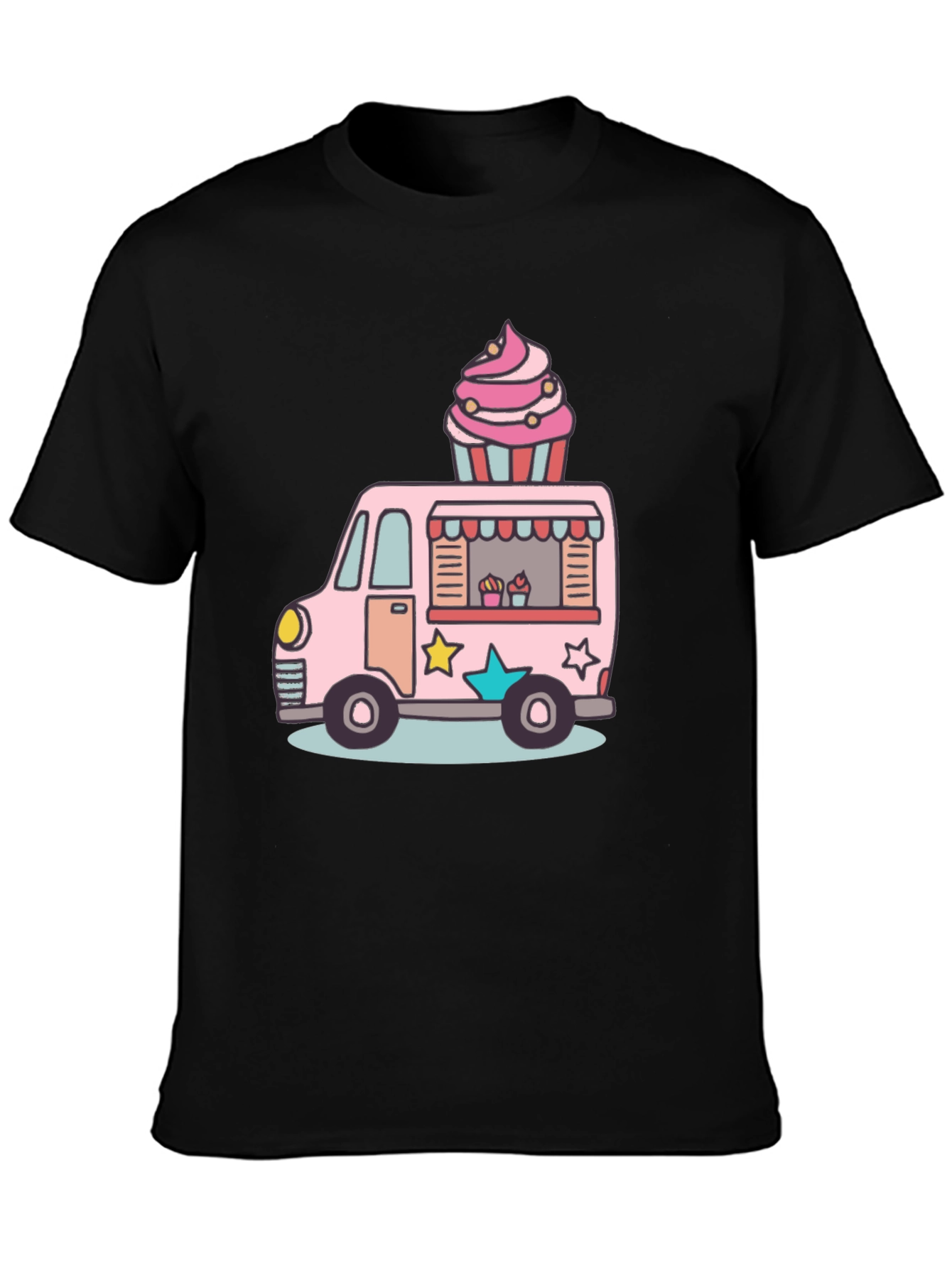 Black Cupcake Truck Graphic T-Shirt - Novelty Foodie Tee view 3