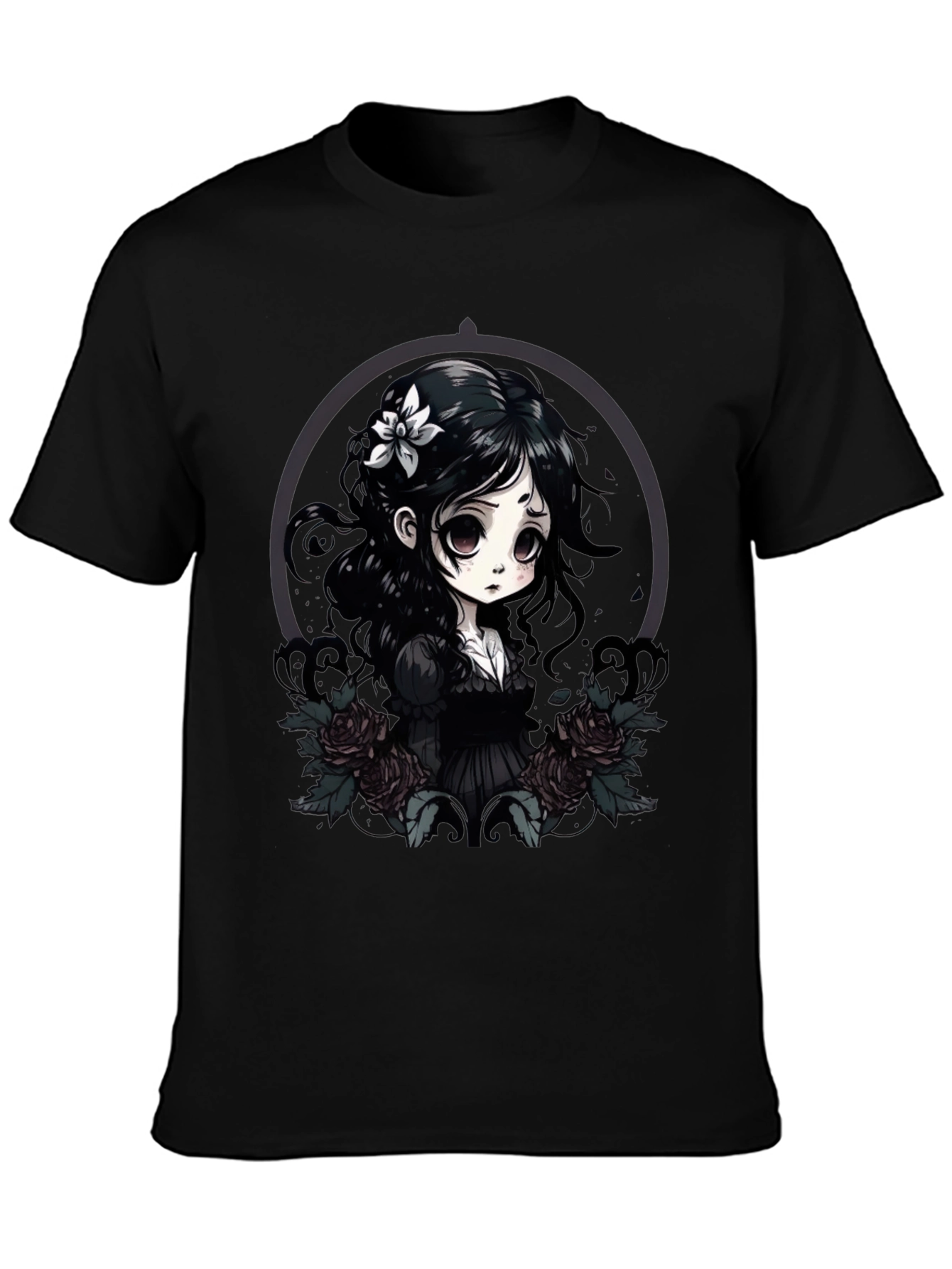 Black Gothic Anime Girl T-Shirt view 3