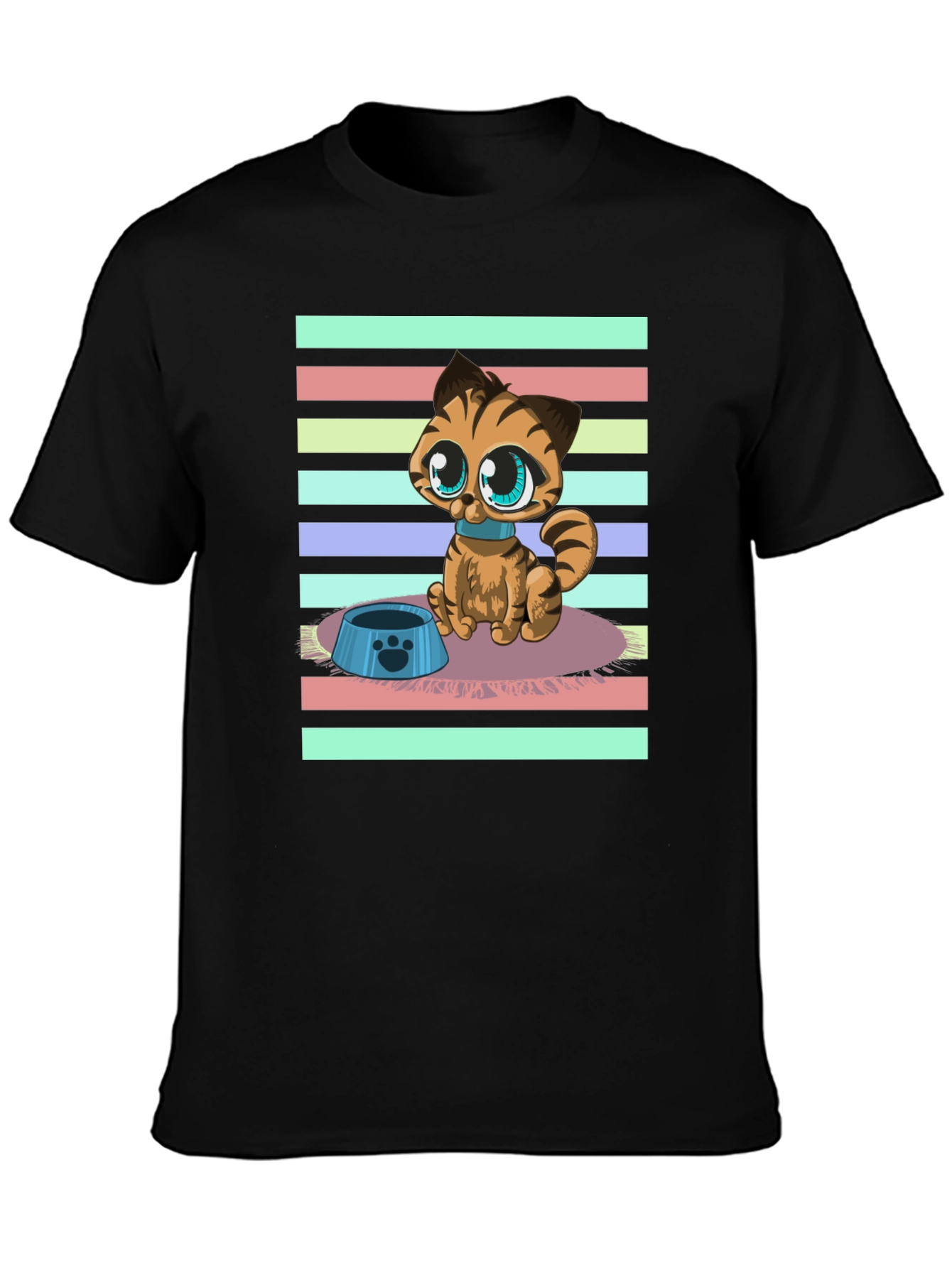 Black Cute Cartoon Cat Graphic T-Shirt view 3