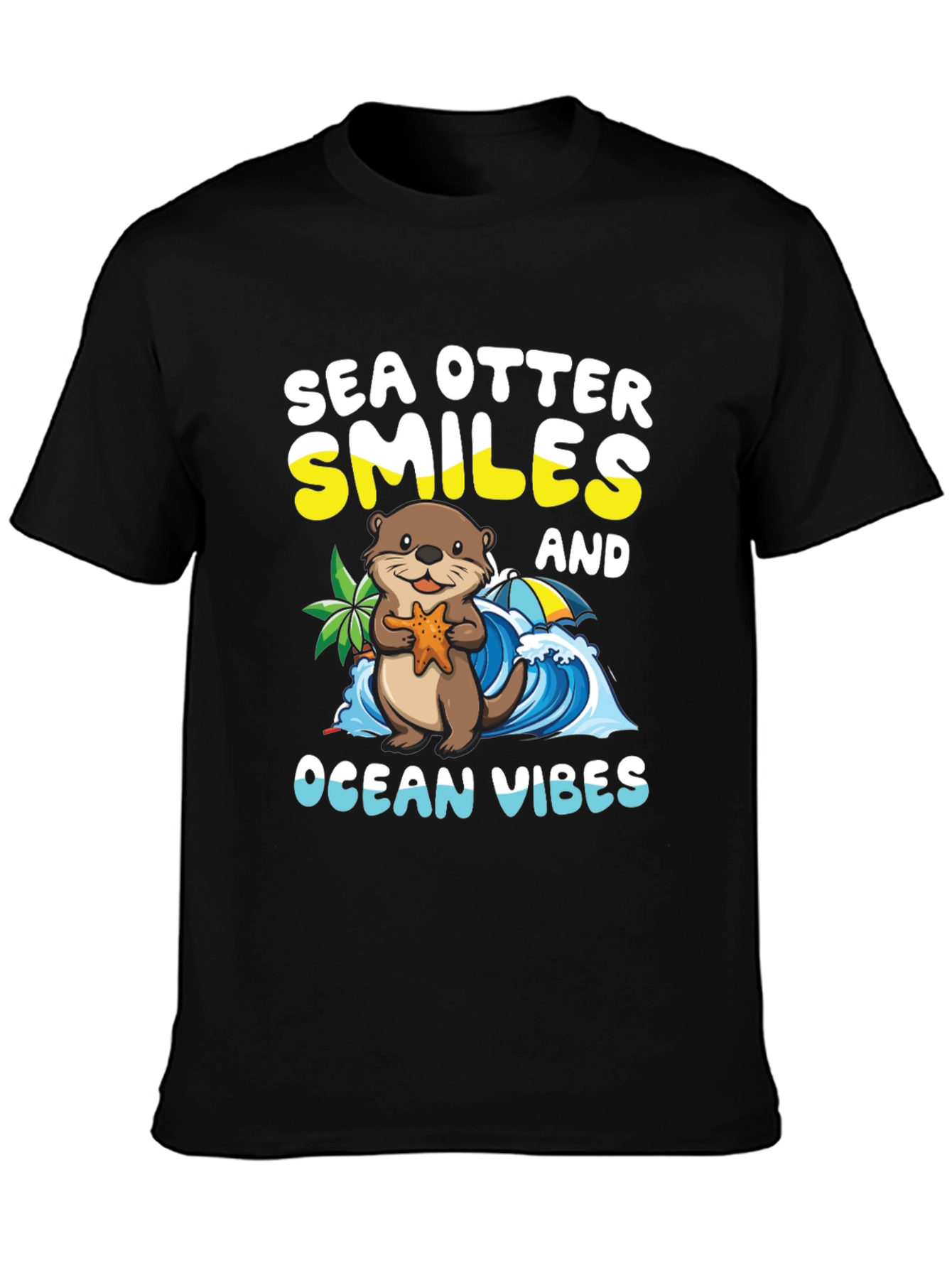 Black Sea Otter Smiles Ocean Vibes T-Shirt view 3