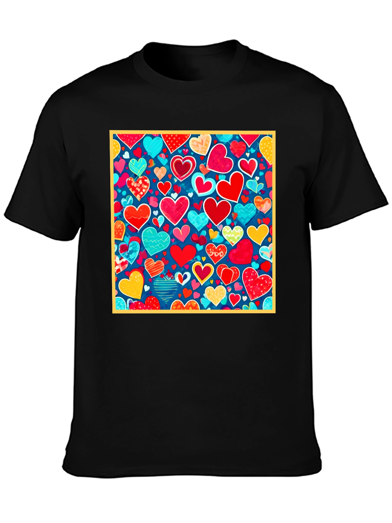 Black Heart Pattern Black T-Shirt - Valentine's Day Style view 3