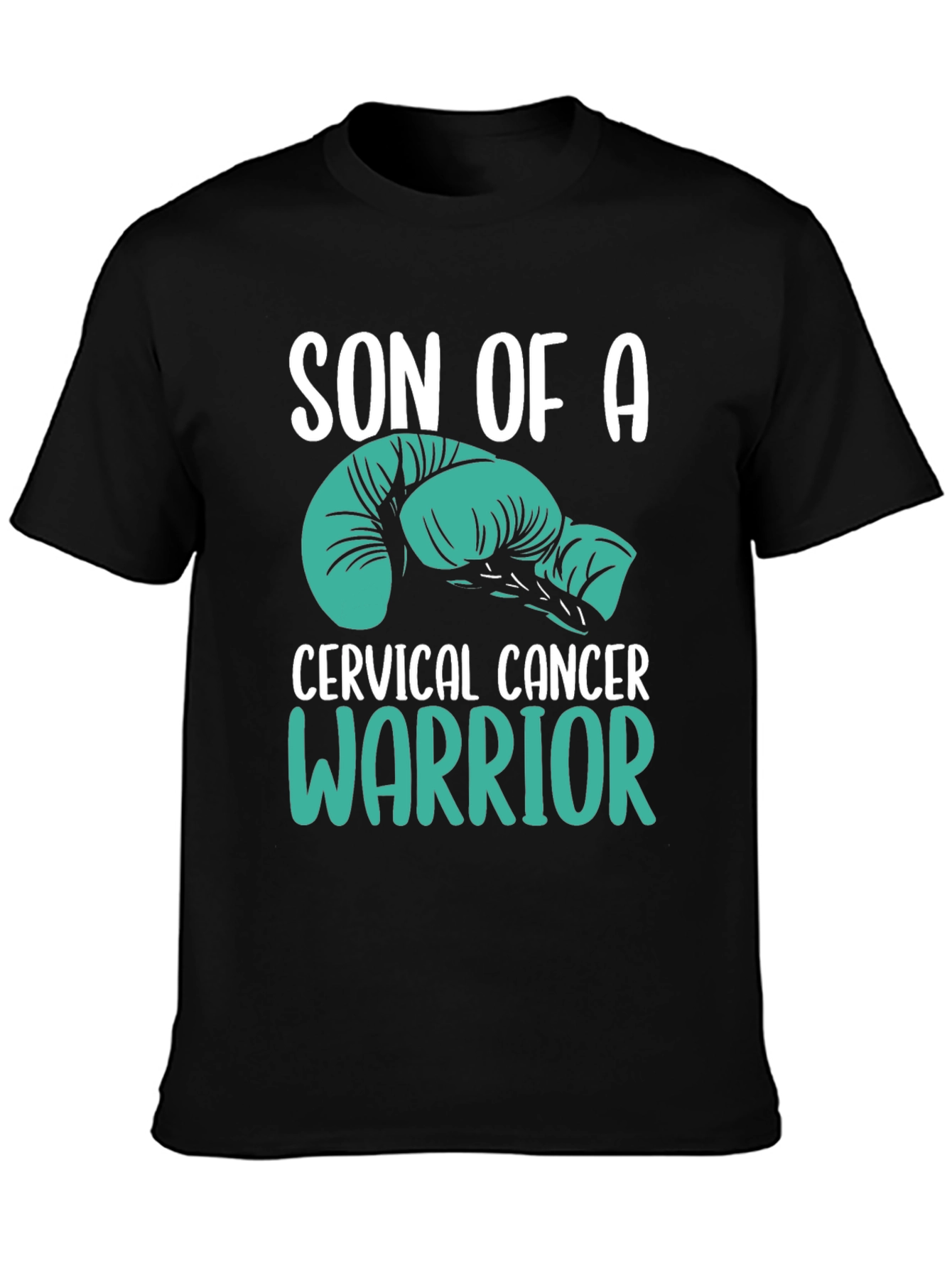 Black Cervical Cancer Warrior T-Shirt - Teal Boxing Gloves view 3