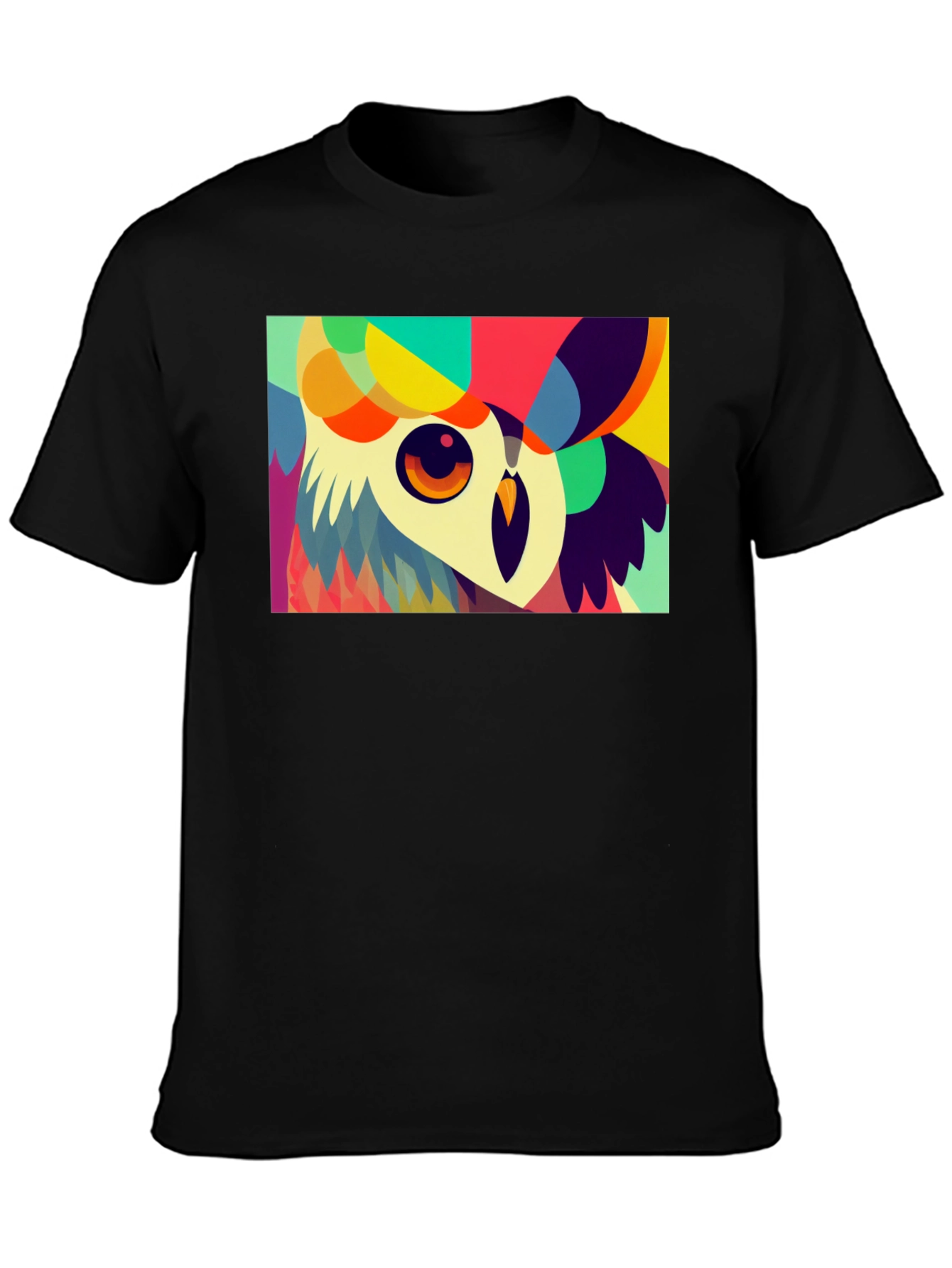 Black Abstract Owl Graphic Tee - Unique Colorful Design view 3