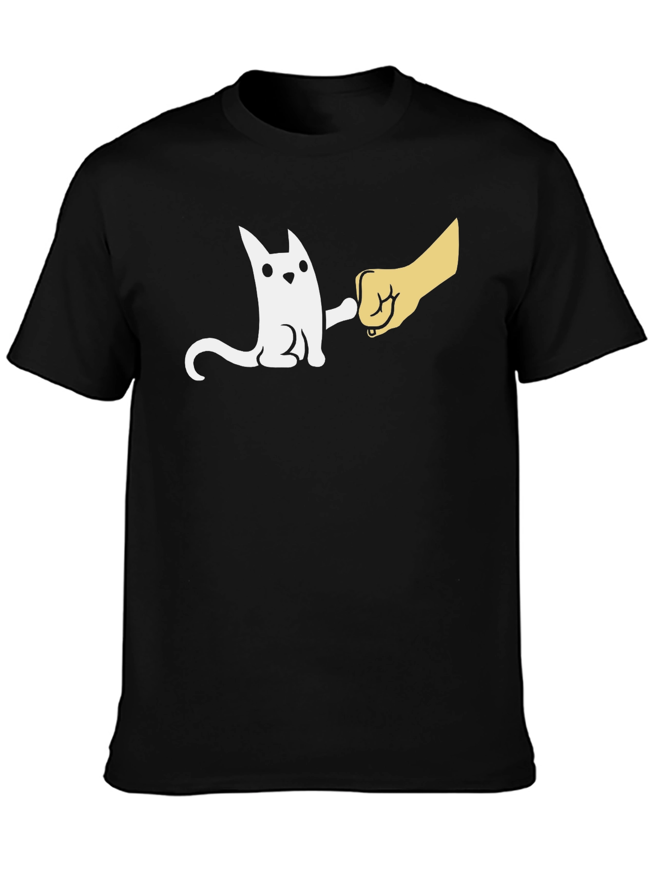 Black Cute Cat Fist Bump Graphic Black T-Shirt view 3
