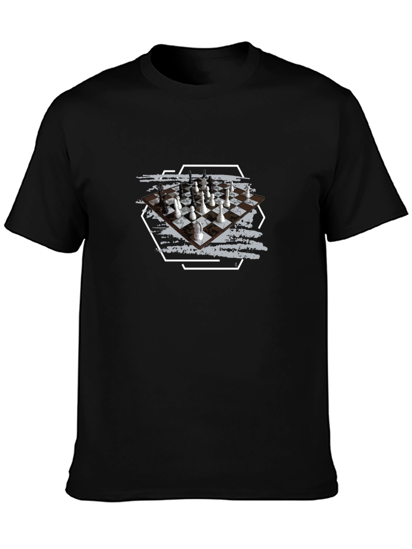 Black Chessboard Graphic Tee - Stylish Unisex Black T-Shirt view 3