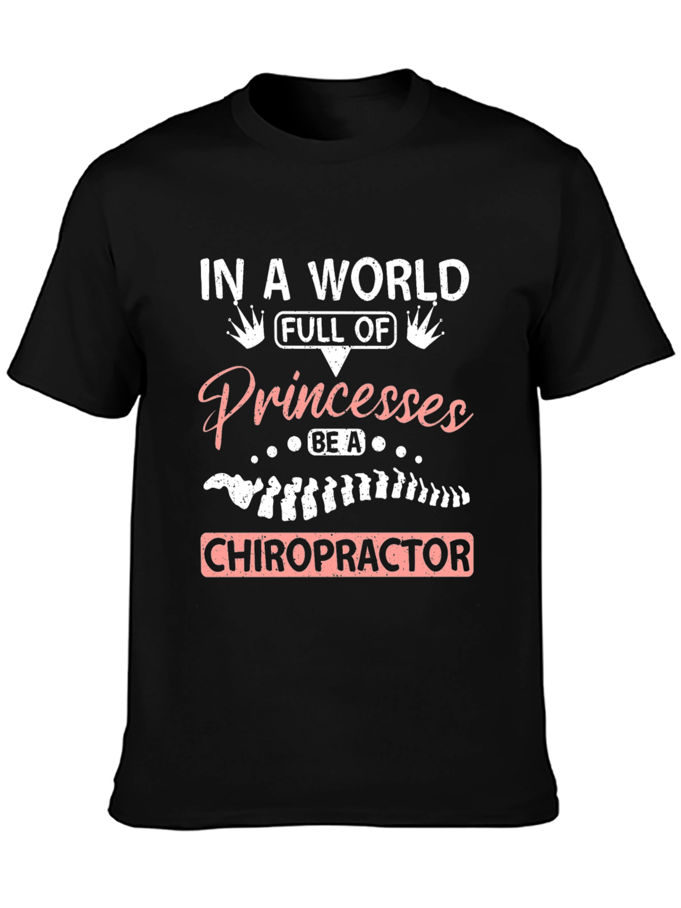 Black Chiropractor Princesses Graphic Tee - Black Cotton T-Shirt view 3