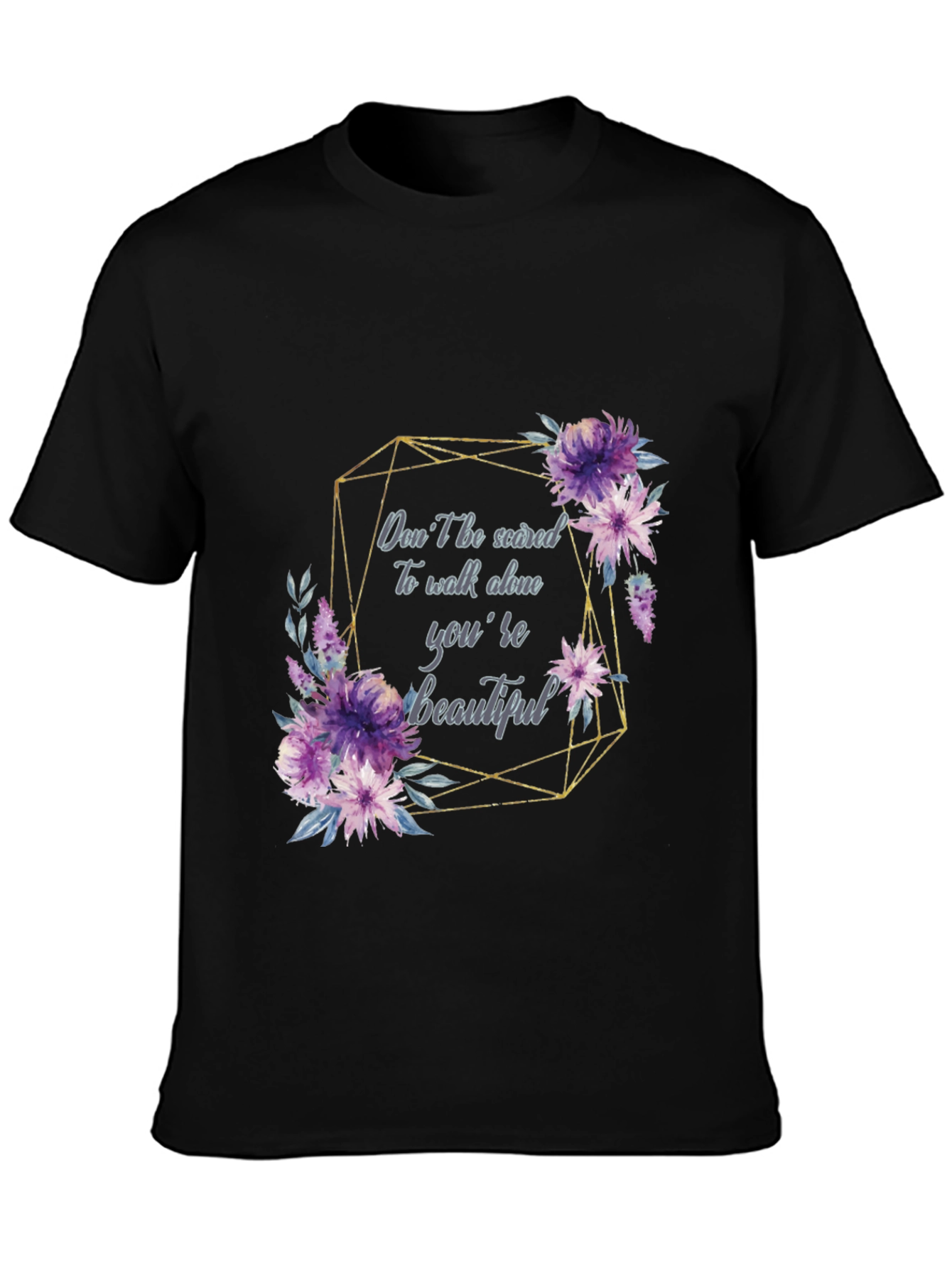 Floral Quote Black T-Shirt for Men - 3