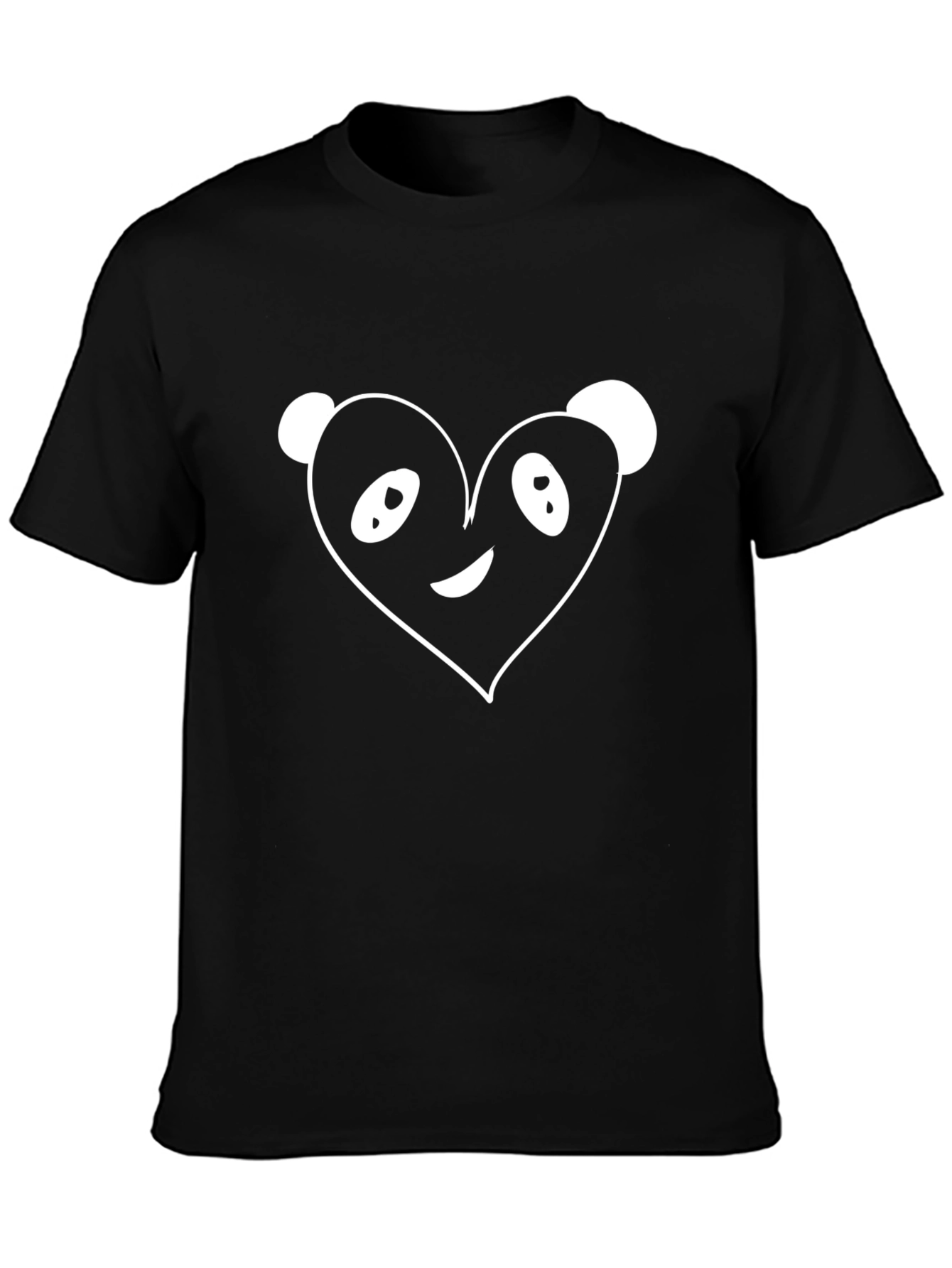 Black Cute Panda Heart Graphic Tee - Black Cotton Blend view 3