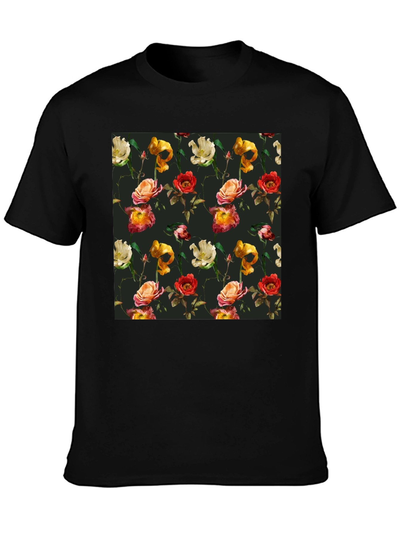 Black Floral Print Black T-Shirt view 3