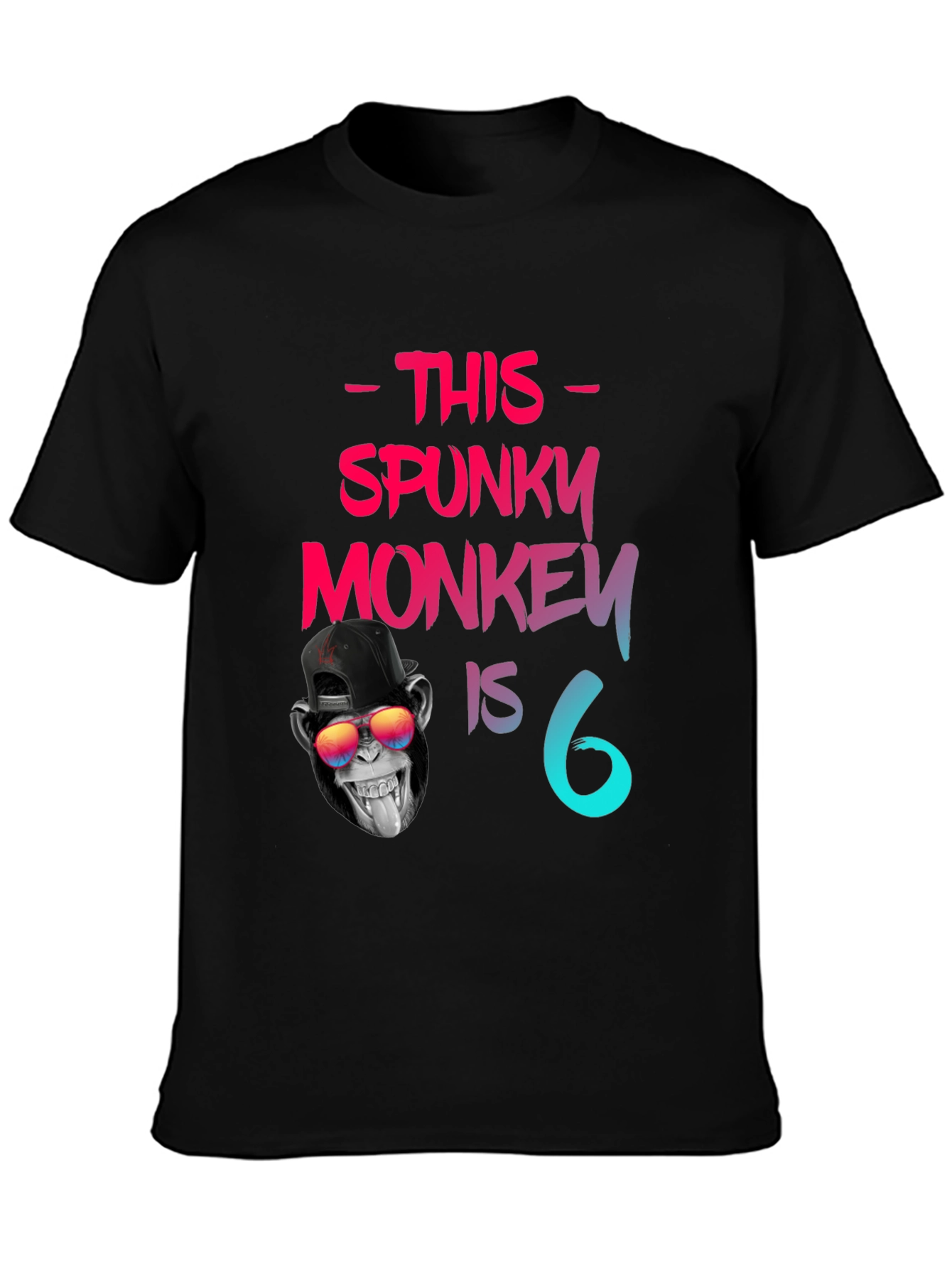 Black Spunky Monkey Birthday T-Shirt -  6 Years Old view 3