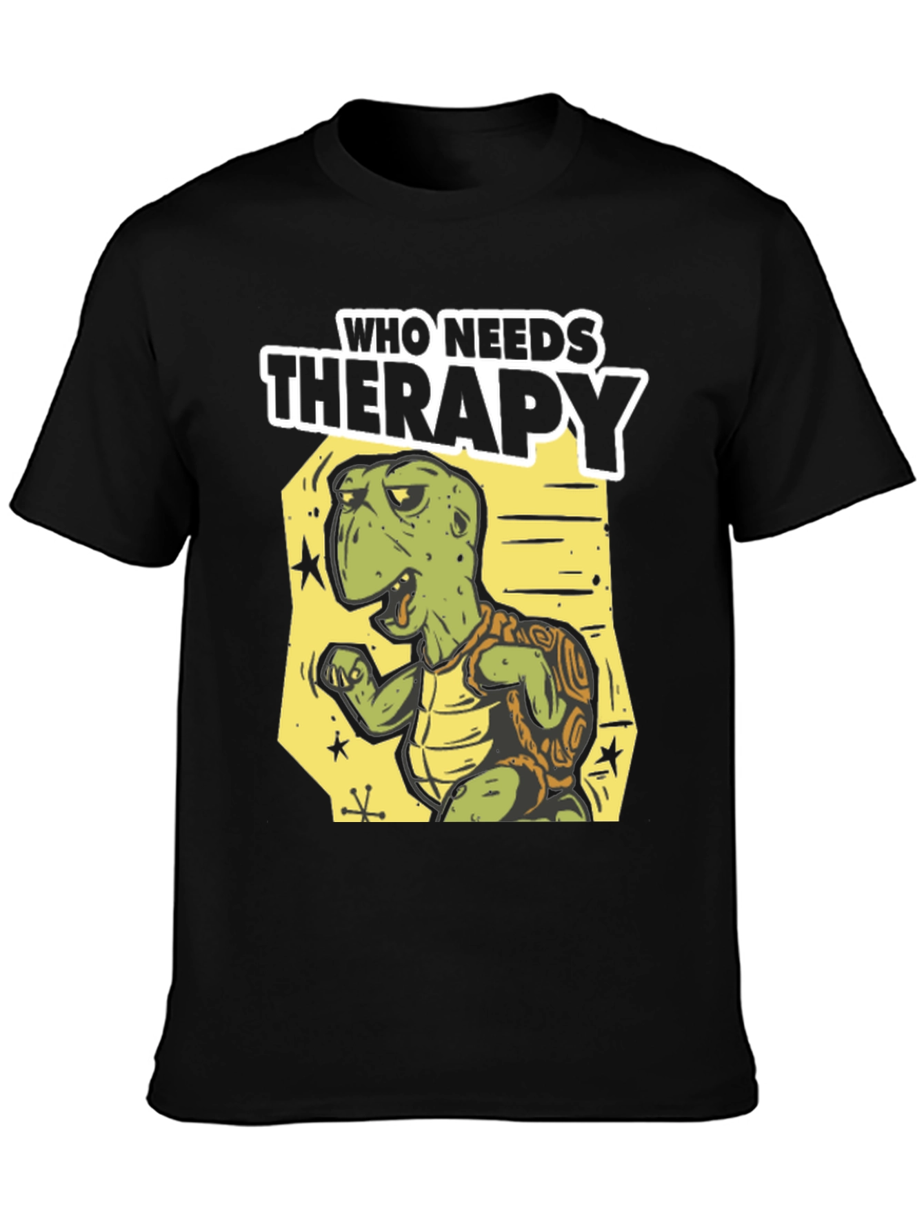 Black Funny Turtle Therapy T-Shirt - Unique Design view 3