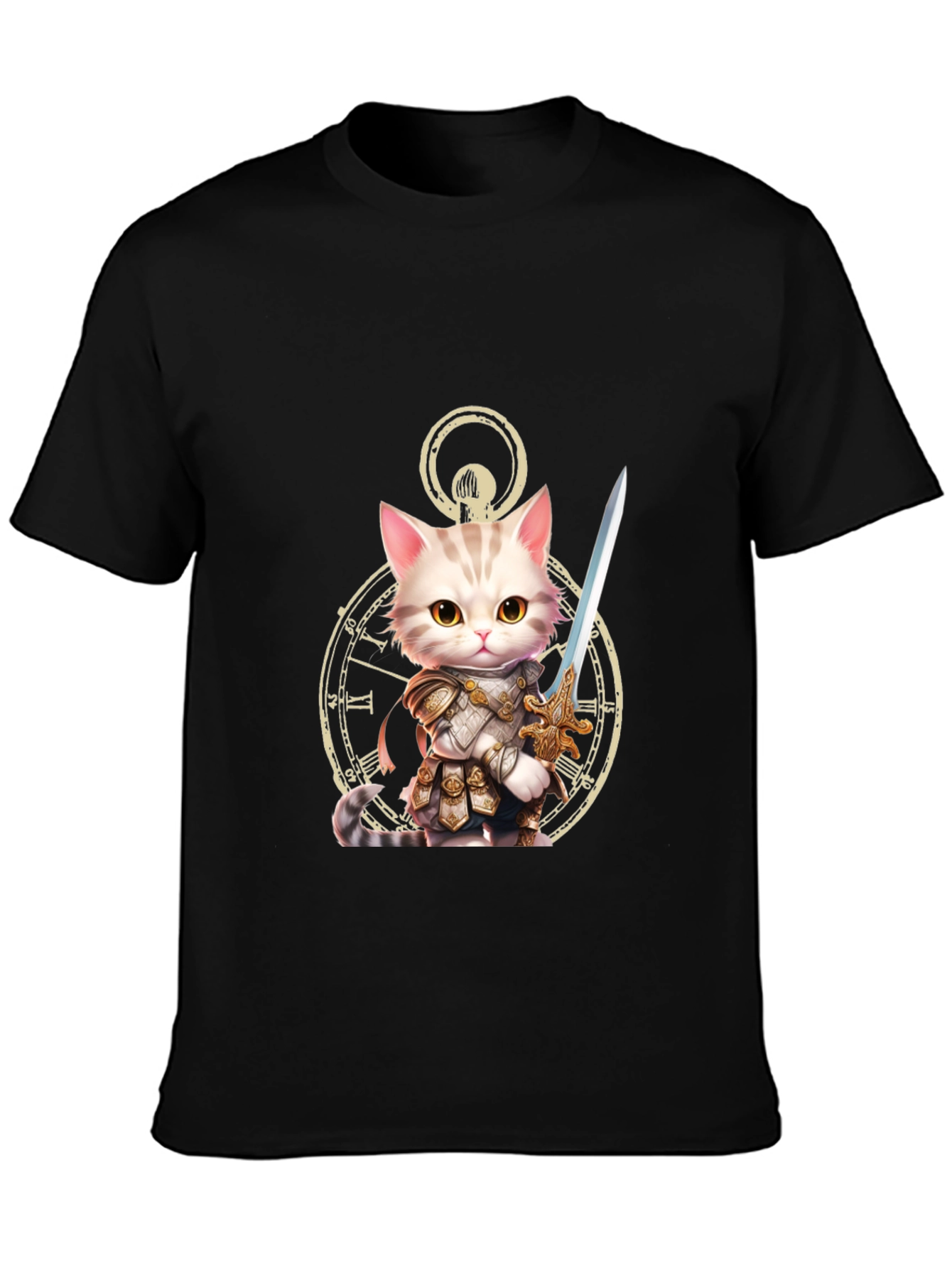 Black Cat Knight T-Shirt - Whimsical Warrior Design view 3