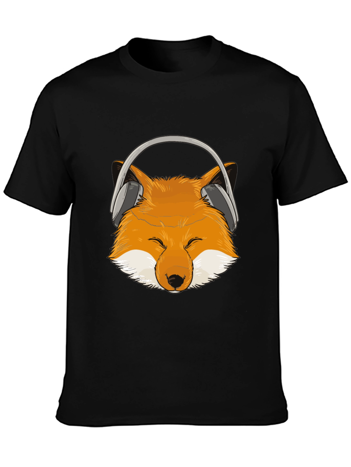 Black Fox Headphone T-Shirt - Cool Animal Design view 3