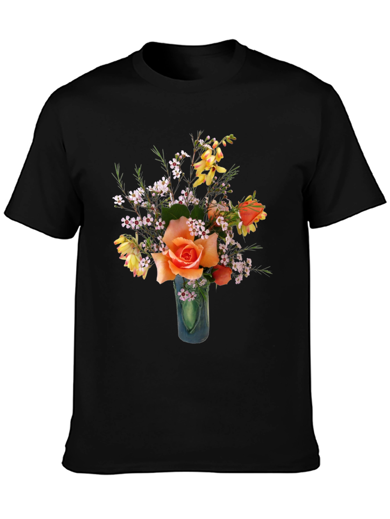 Black Floral T-Shirt - Rose Bouquet Graphic Tee view 3