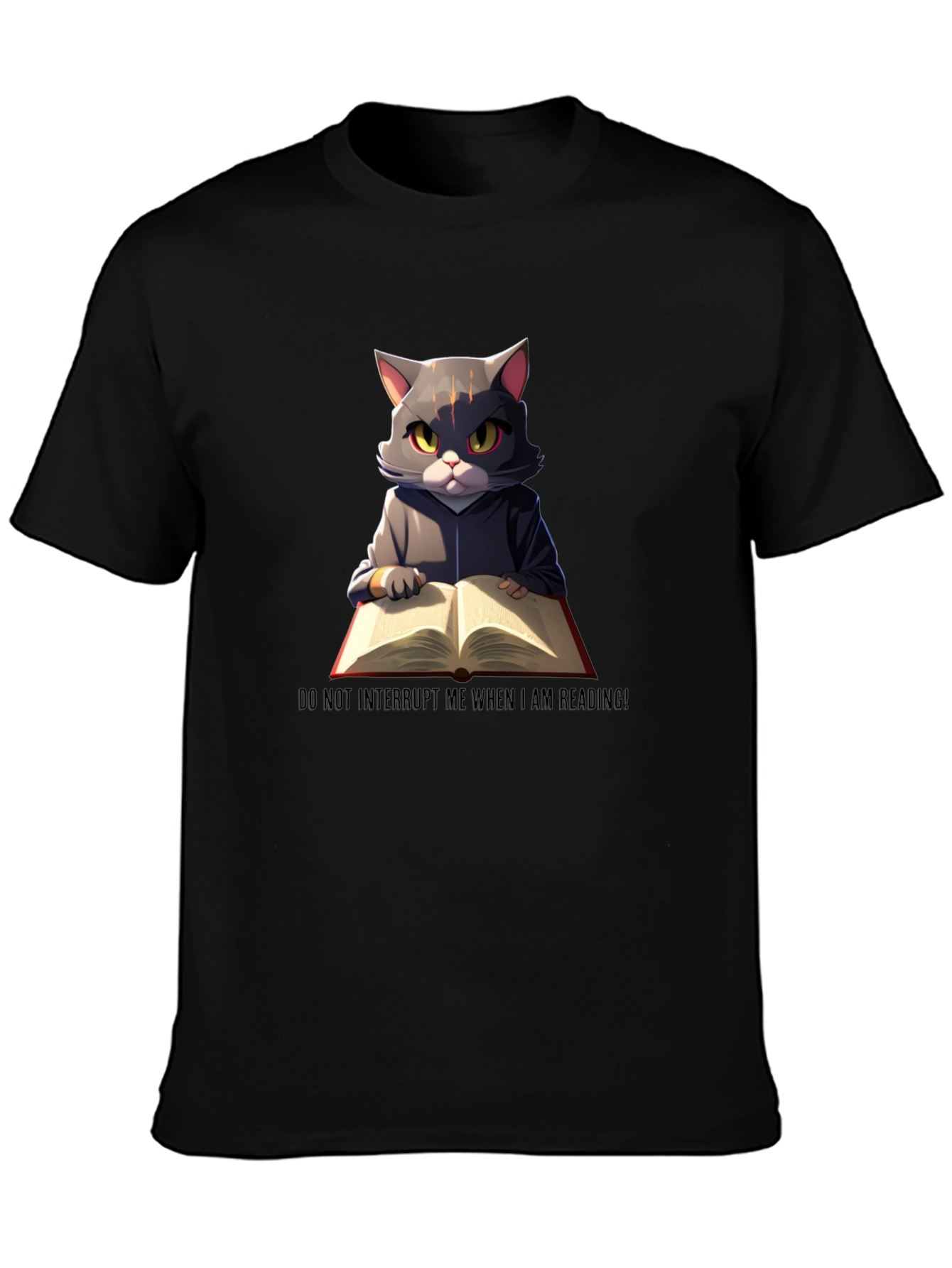 Black Reading Cat Graphic T-Shirt - Do Not Disturb view 3