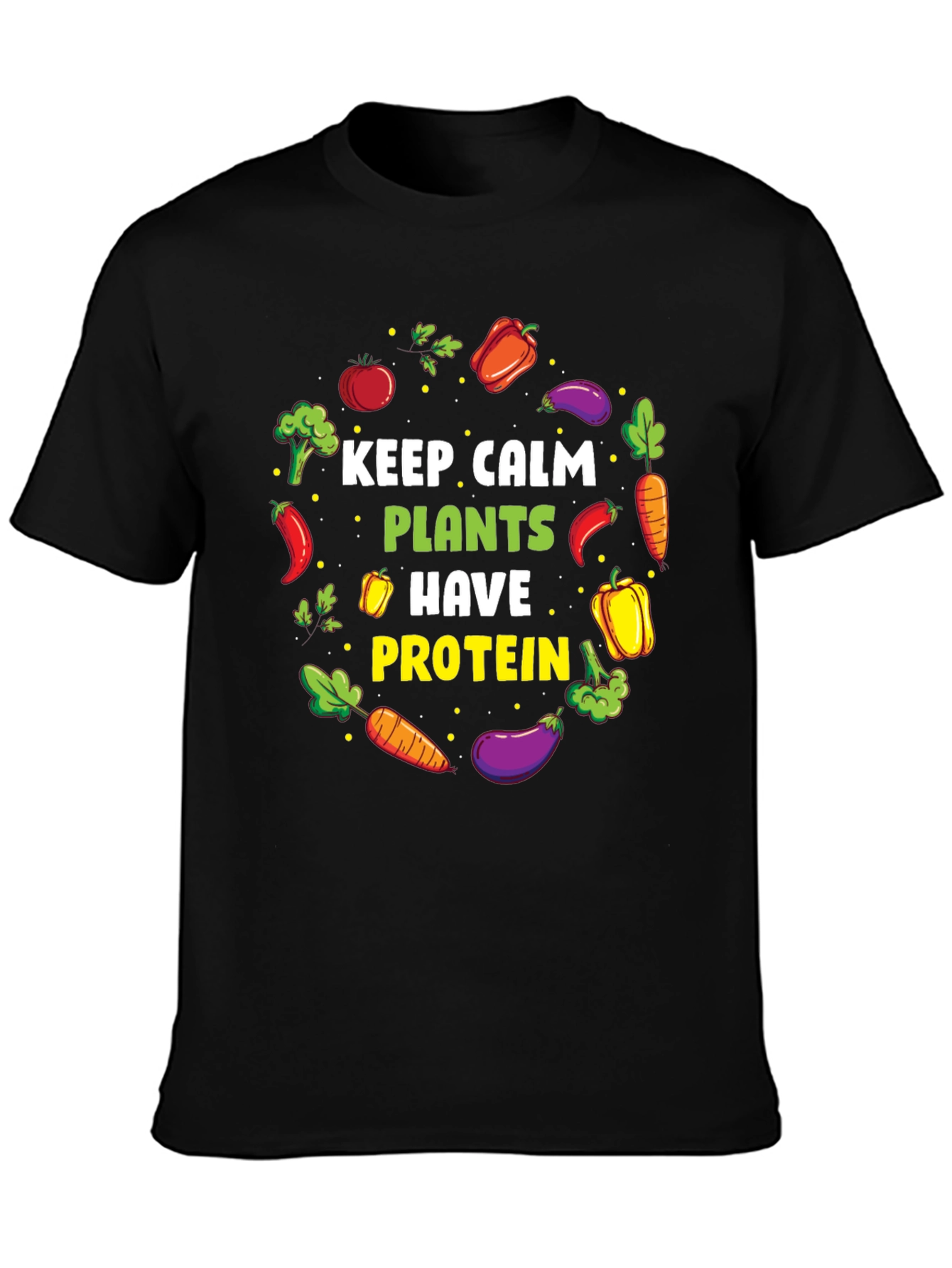 Black Vegan Protein T-Shirt - Keep Calm, Eat Plants view 3