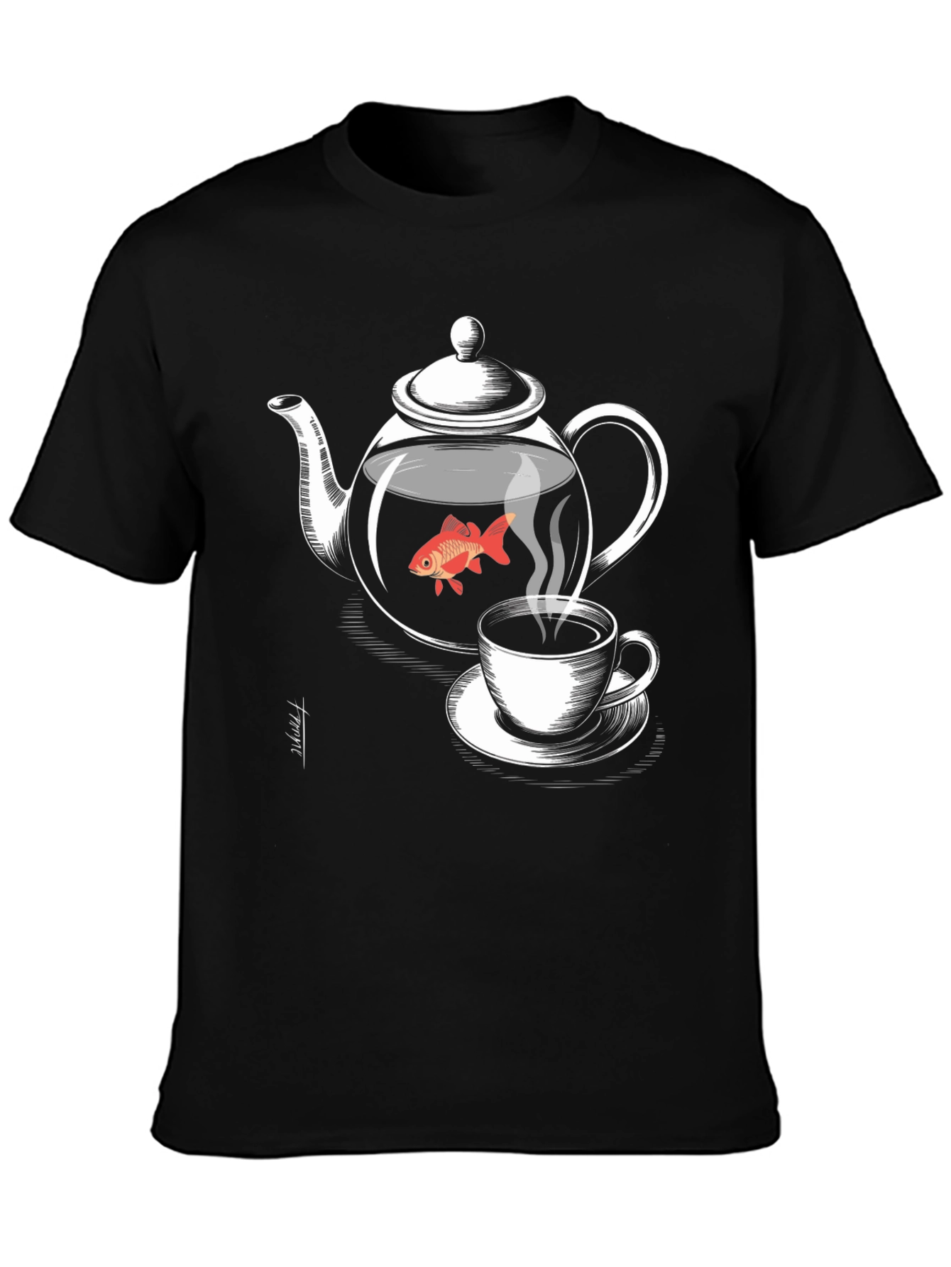 Black Teapot Goldfish Graphic T-Shirt - Unique Design view 3