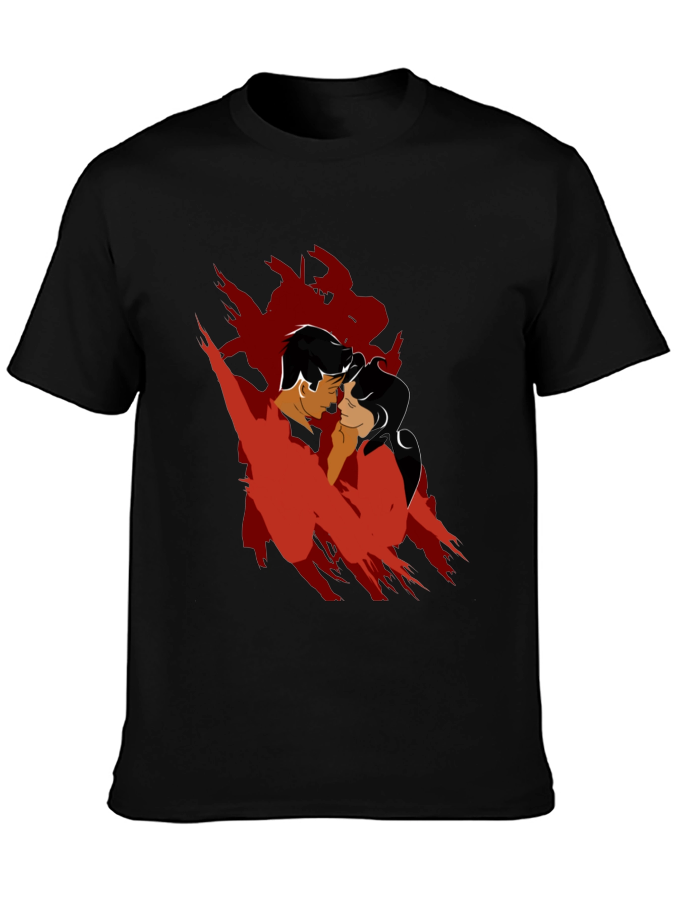 Black Romantic Silhouette Graphic Tee - Black Cotton Blend view 3