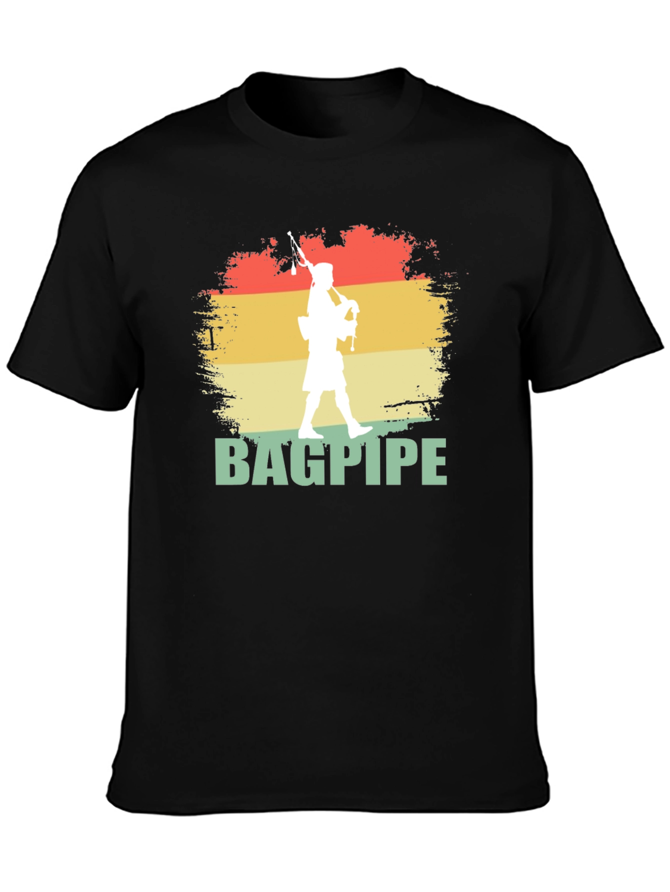 Black Bagpipe Player Graphic T-Shirt | Retro Style Design view 3