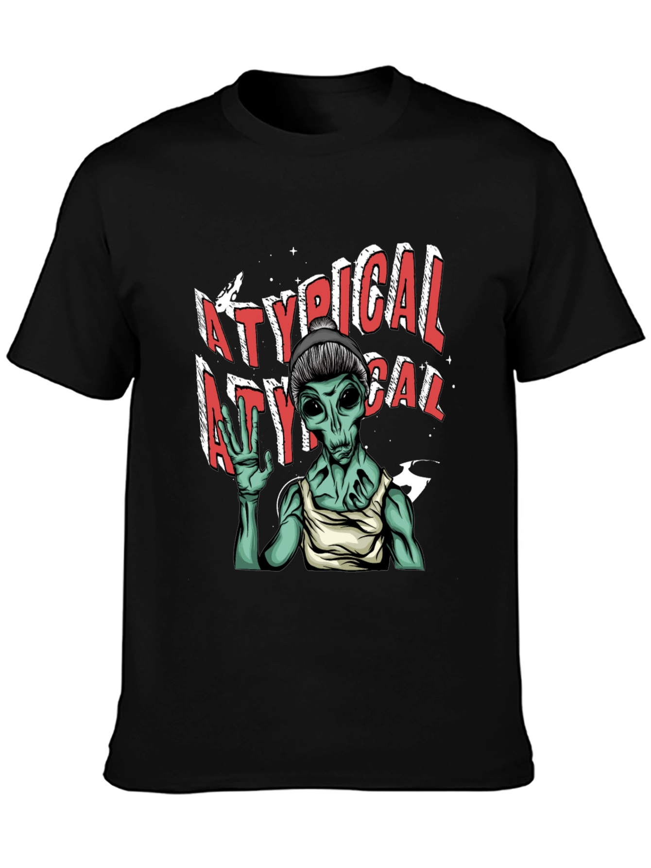 Black Atypical Alien Graphic Tee - Black Cotton T-Shirt view 3
