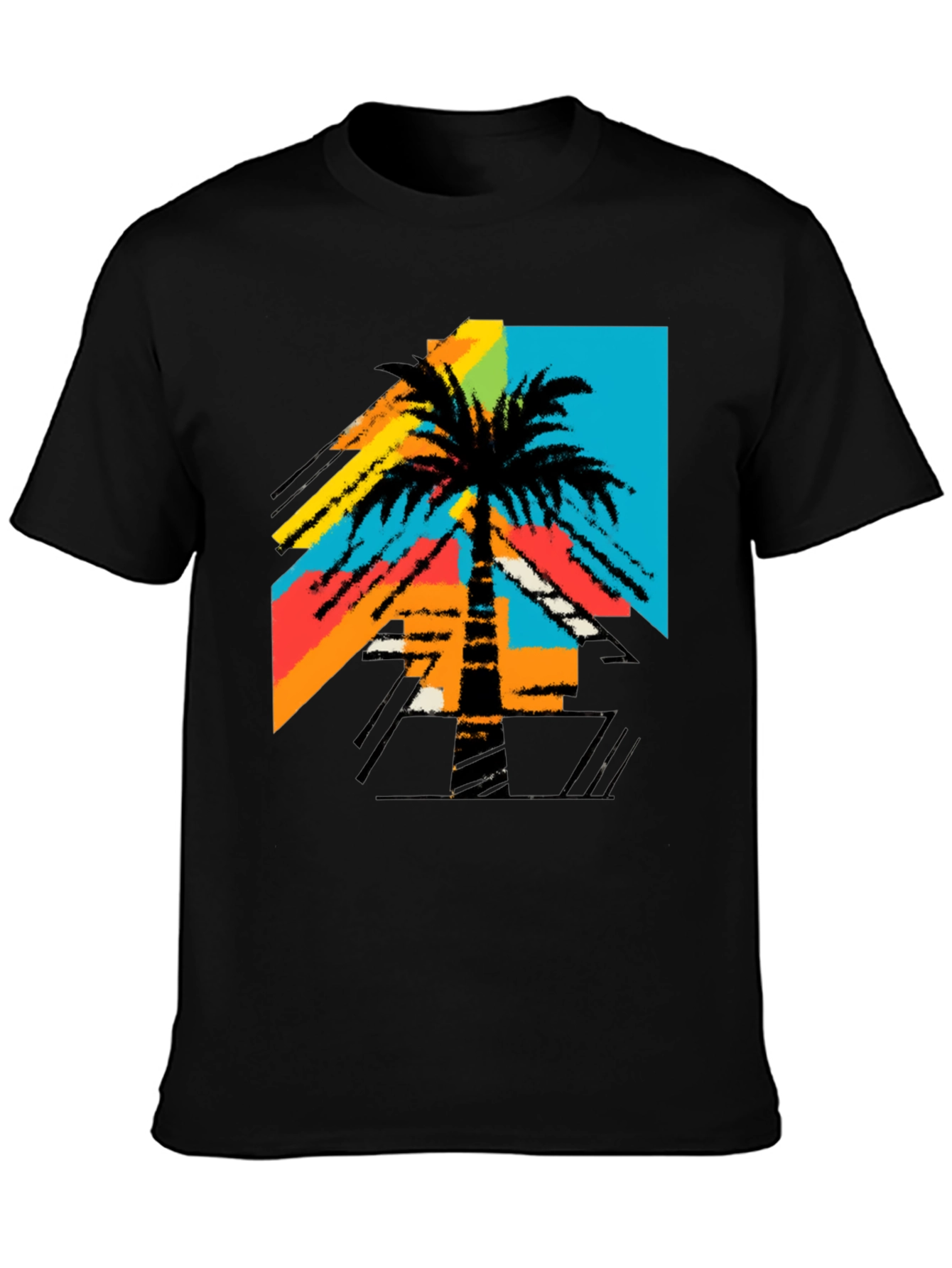 Black Retro Palm Tree Graphic Tee - Black T-Shirt view 3
