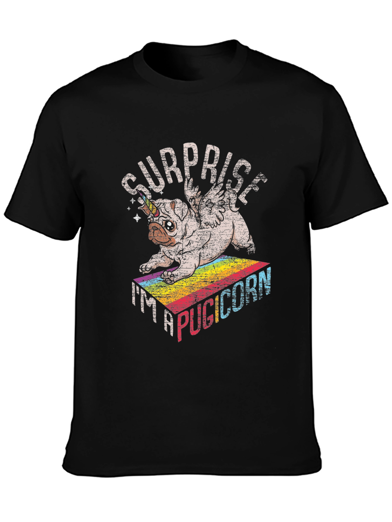Black Surprise Pugicorn Graphic T-Shirt view 3