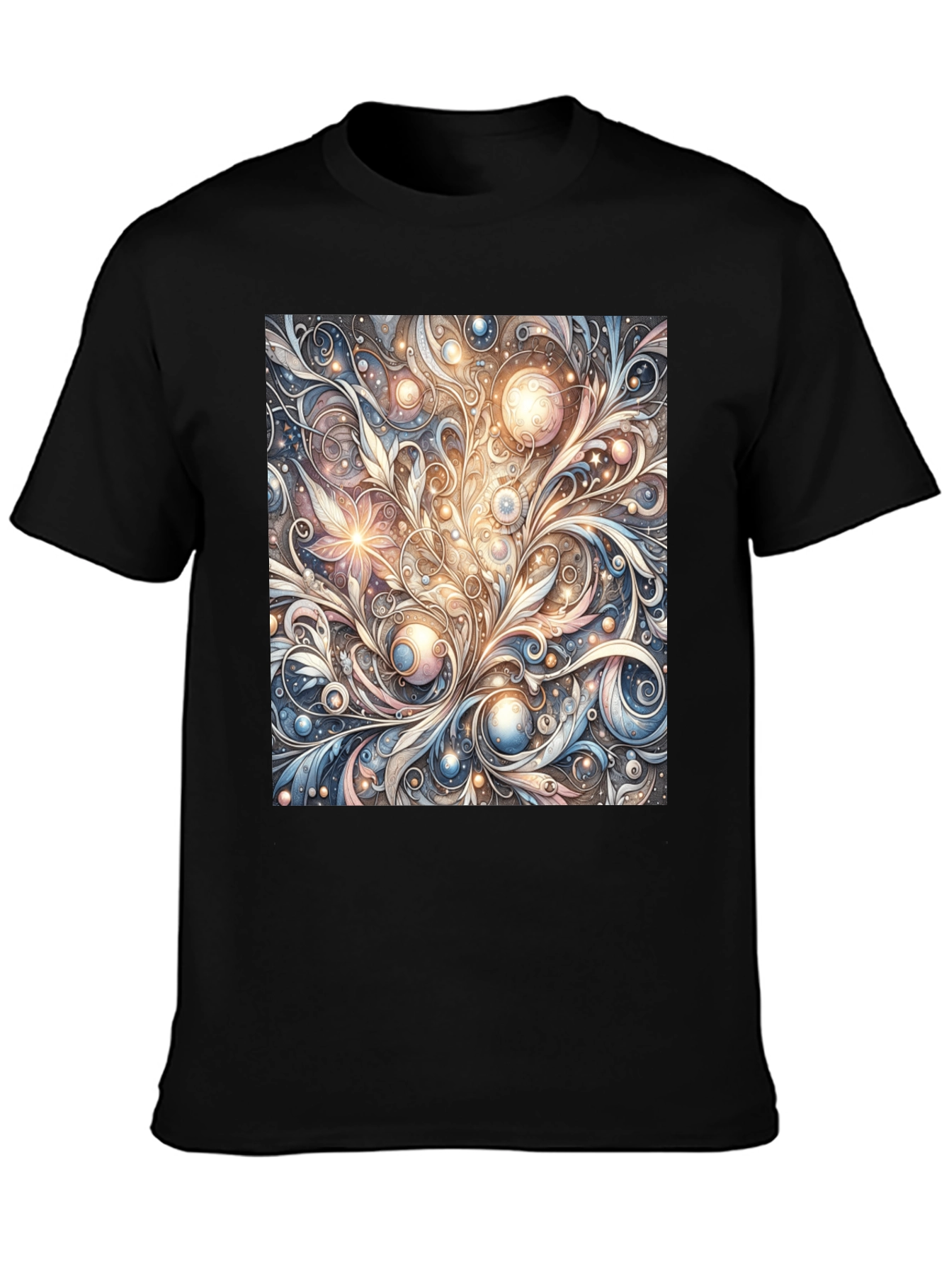 Black Art Nouveau Swirl T-Shirt: Unique Pattern Tee view 3