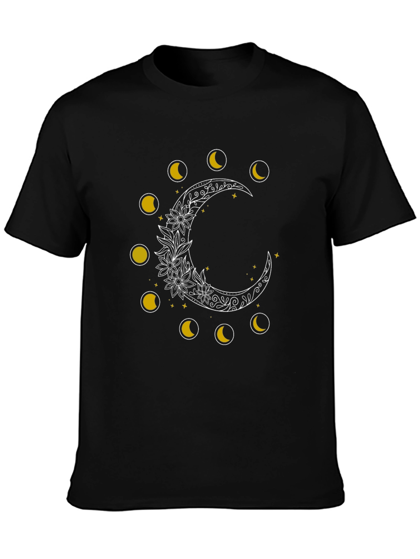 Black Moon Phases Floral Graphic Tee - Black Cotton Blend view 3