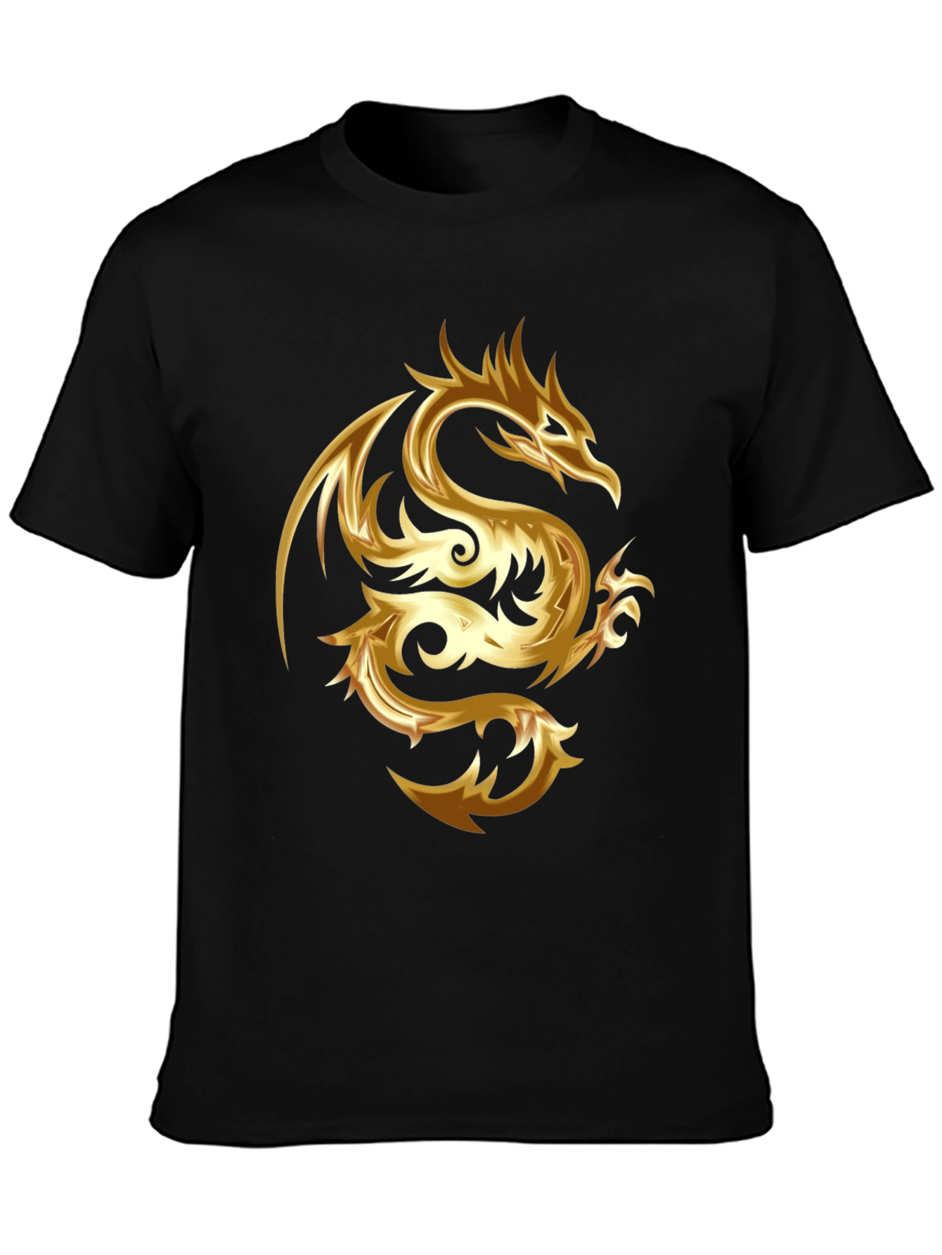 Black Gold Dragon Graphic Tee - Stylish Men's Black T-Shirt view 3