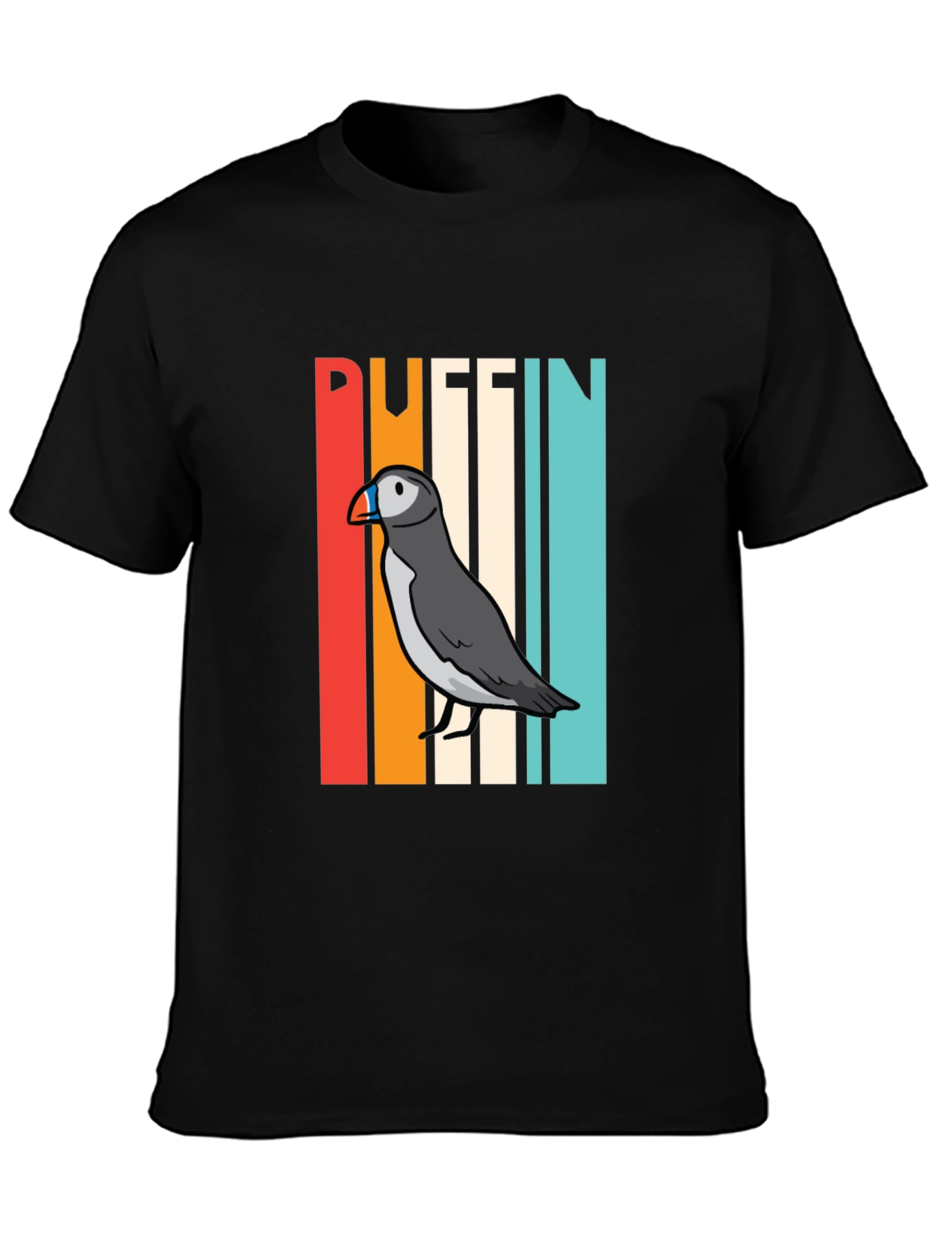 Black Retro Puffin Bird Graphic T-Shirt view 3