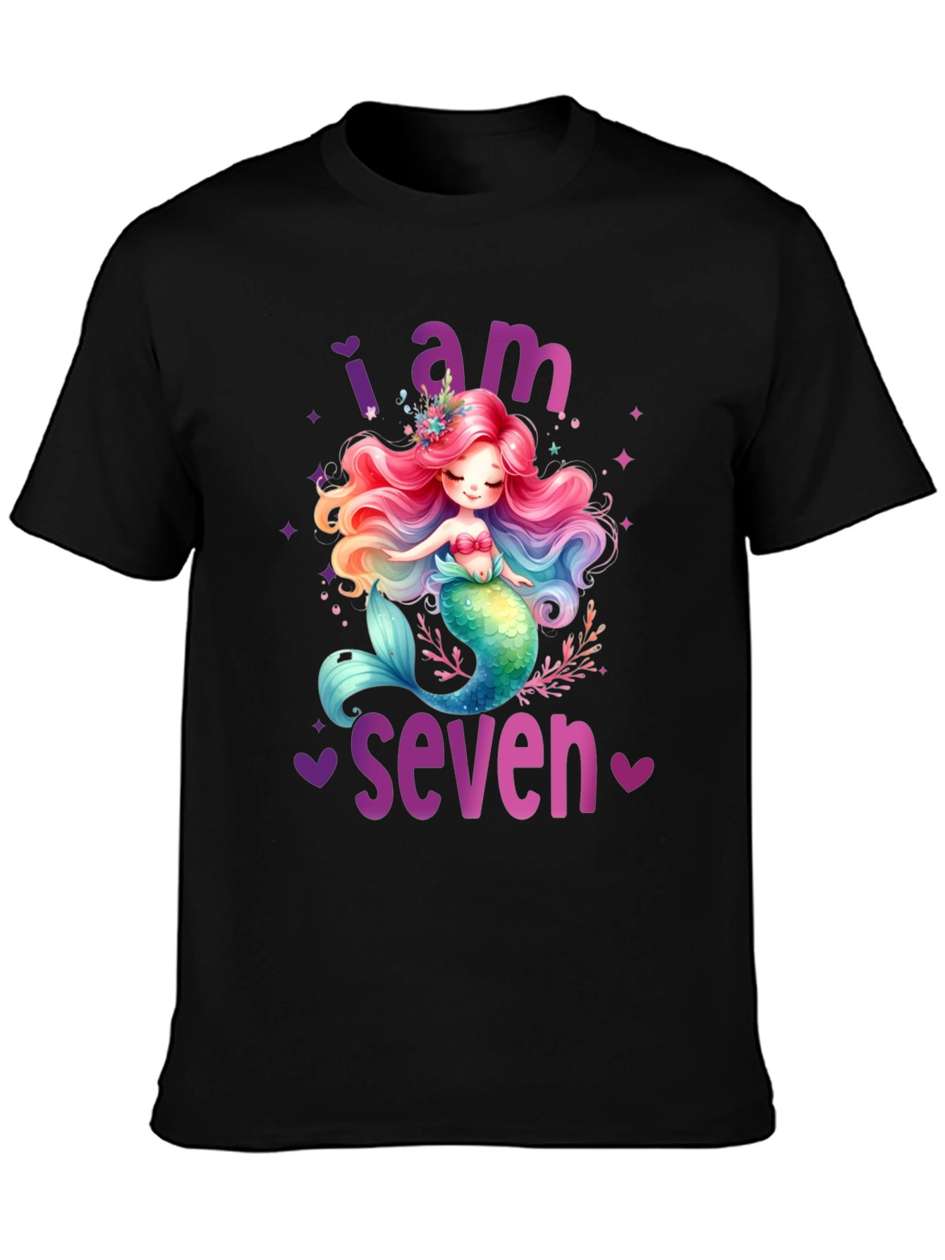 Black Mermaid Birthday T-Shirt - I Am Seven view 3