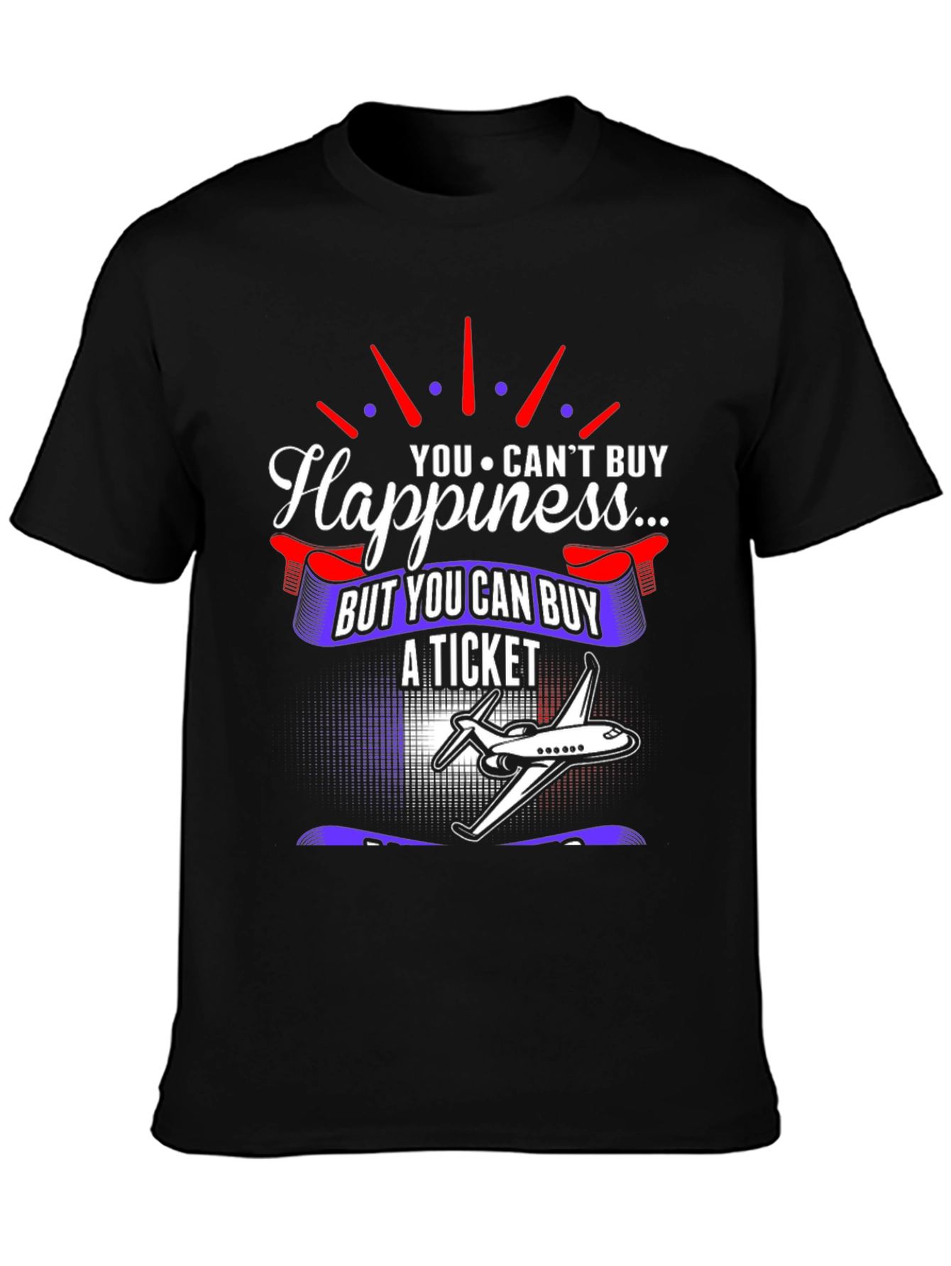Black Happiness Ticket T-Shirt - Aviation Travel Tee view 3