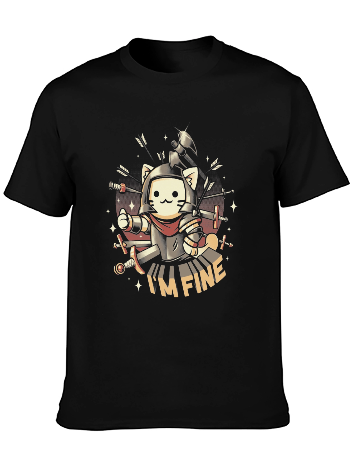 Black I'm Fine Cat Knight T-Shirt view 3