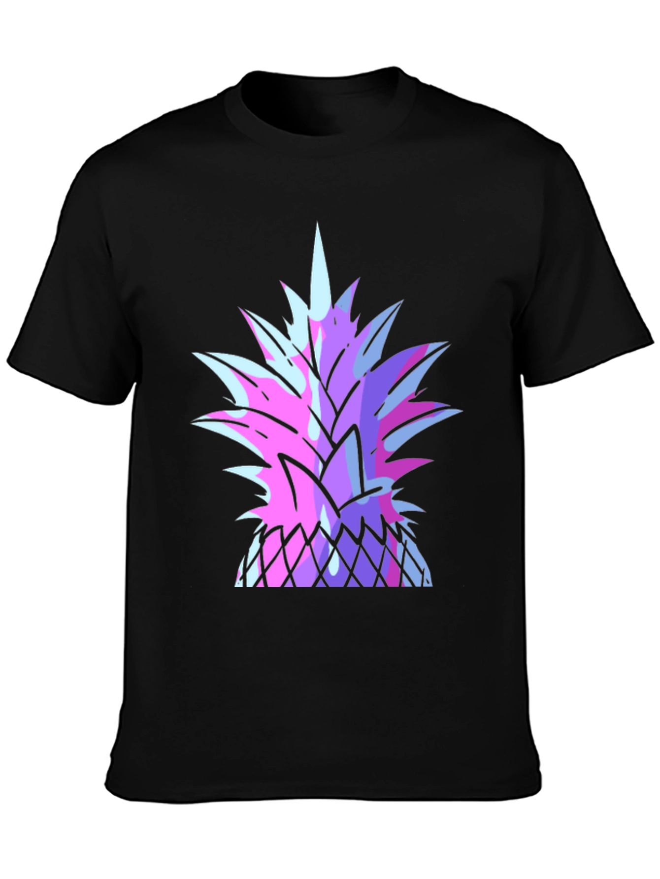 Black Vaporwave Pineapple Graphic Tee - Black Cotton T-Shirt view 3