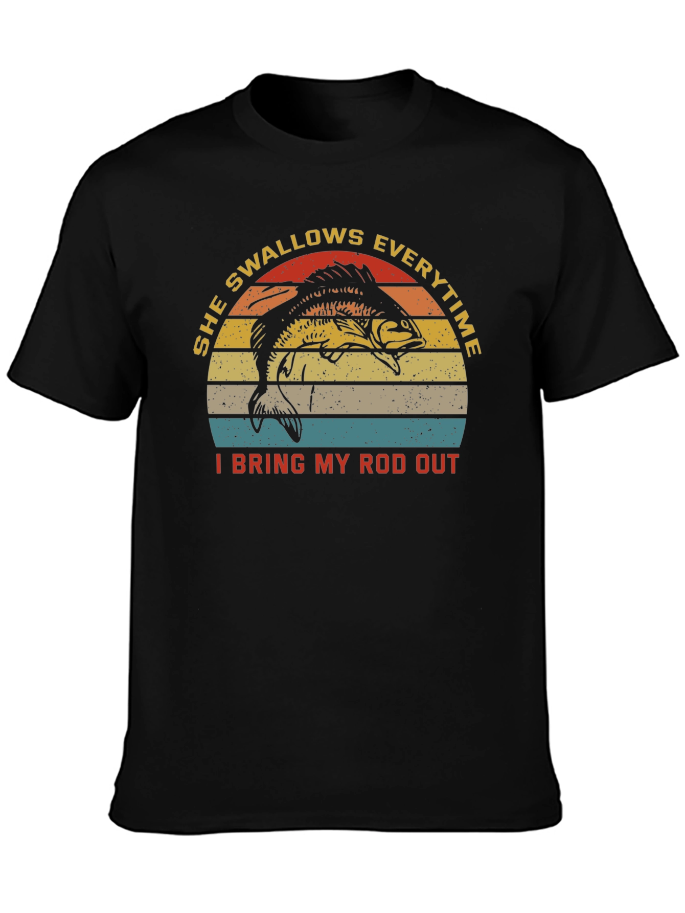 Black She Swallows Everytime Fishing T-Shirt view 3