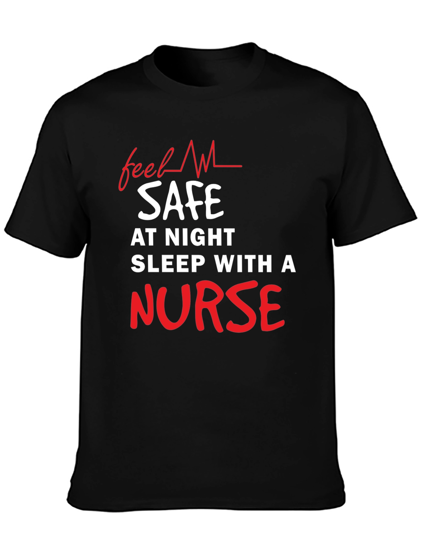 Black Funny Nurse T-Shirt - Feel Safe At Night view 3