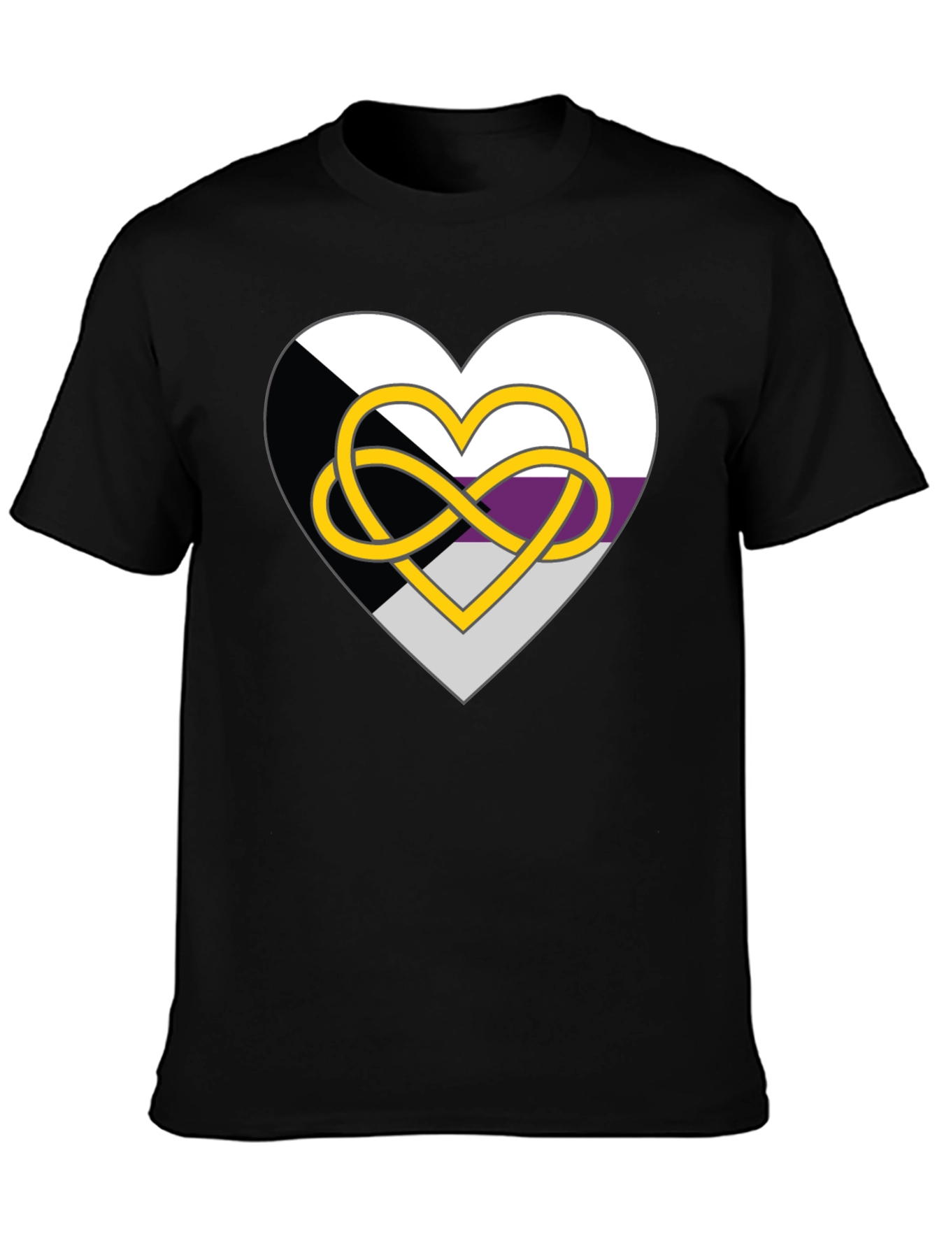 Black Demisexual Pride Heart Infinity Symbol Black T-Shirt view 3