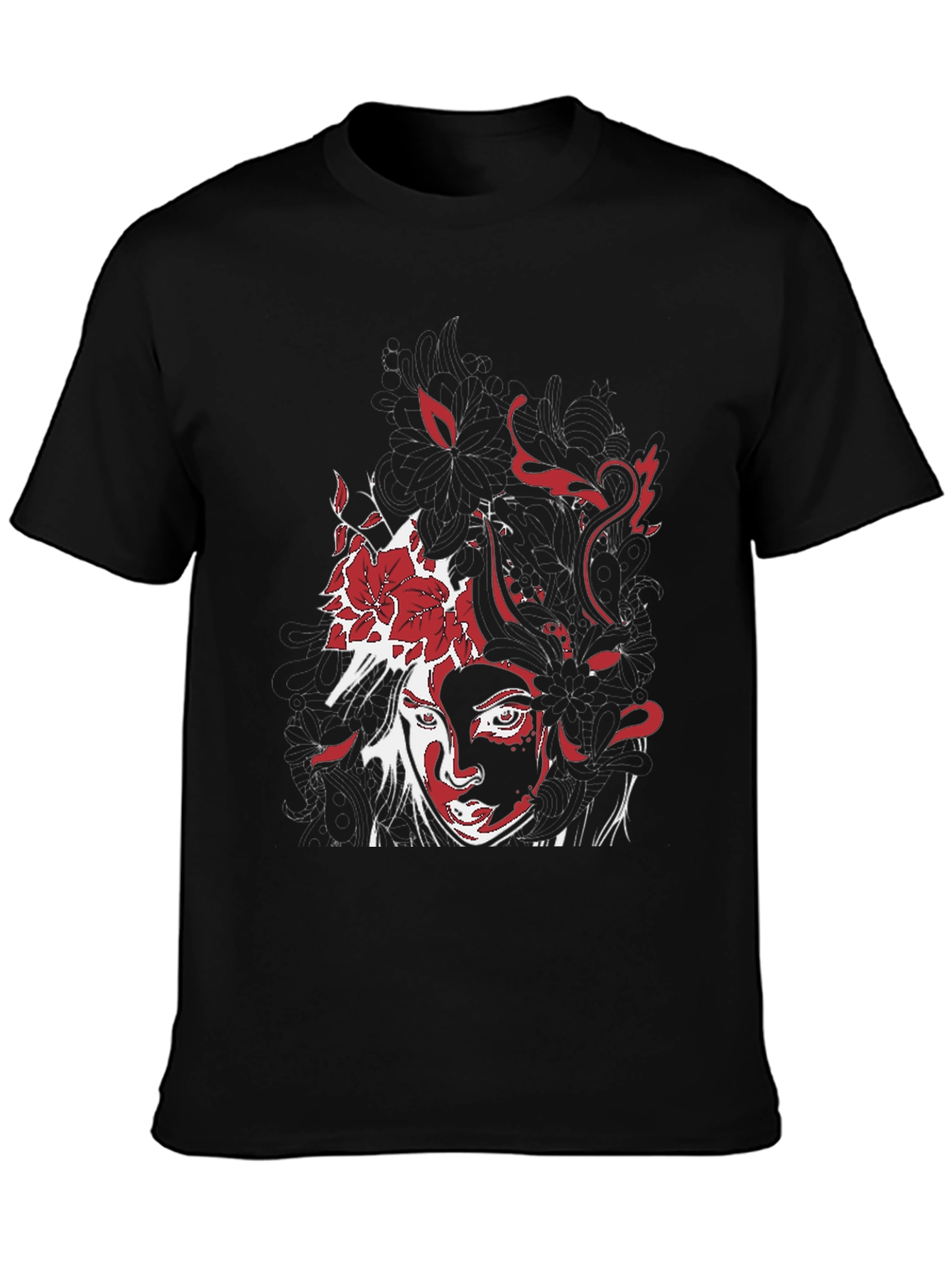 Black Artistic Graphic Print Black T-Shirt view 3
