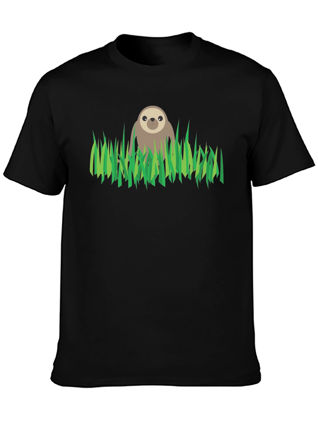 Black Sloth in Grass Graphic Tee - Black Cotton T-Shirt view 3