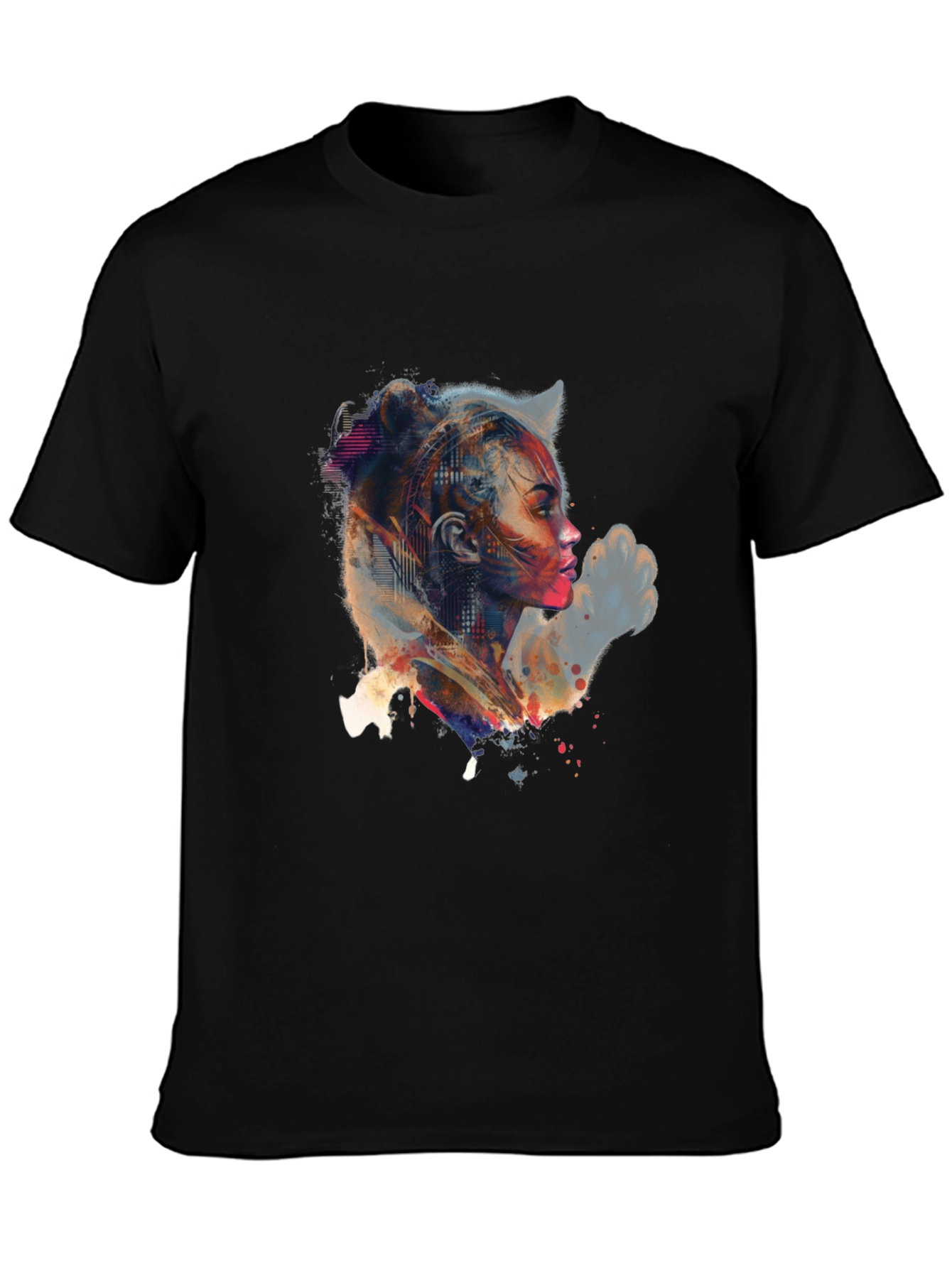 Black Abstract Woman Portrait Graphic Tee view 3