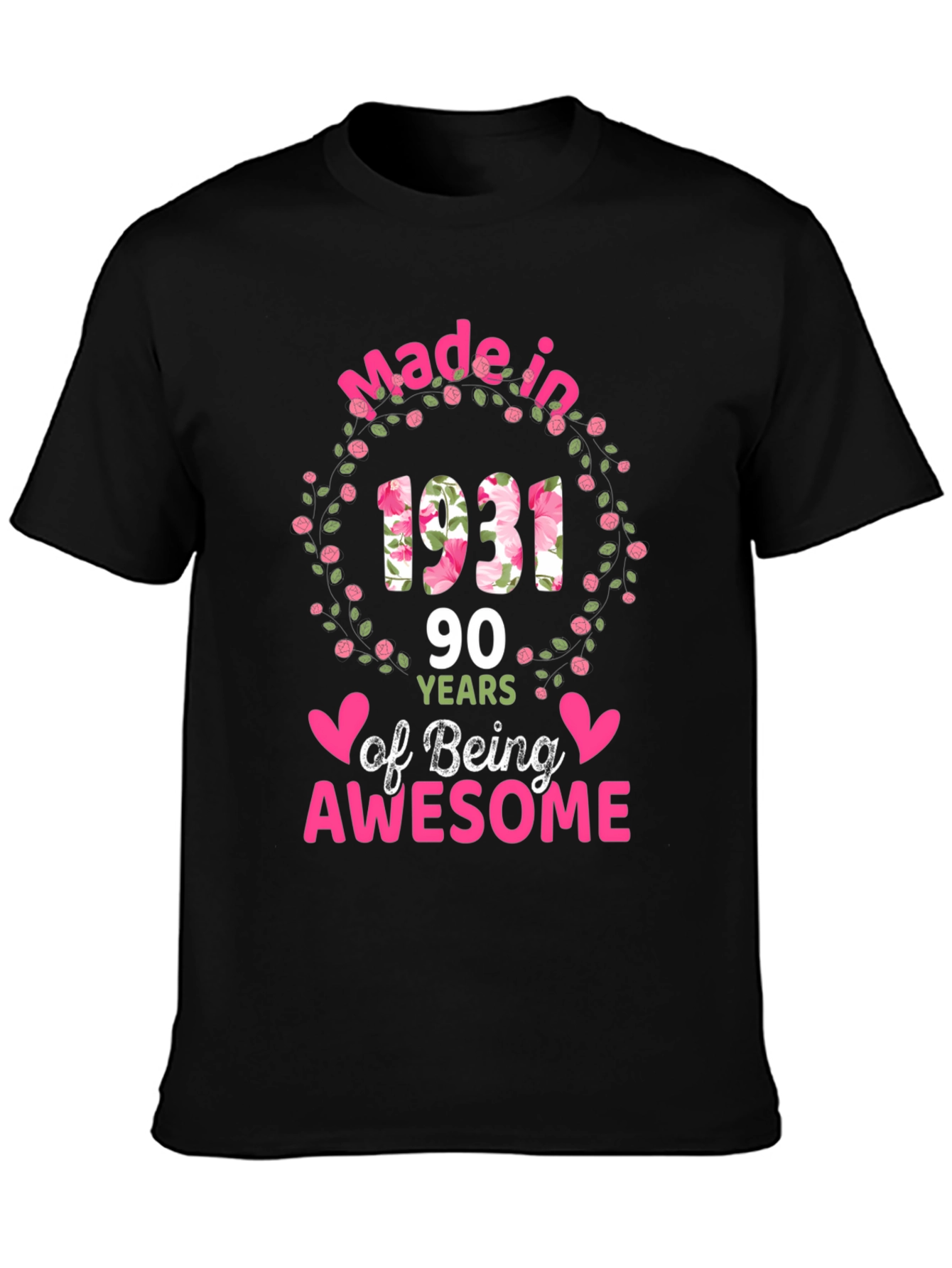 Black Made in 1931 90 Years of Being Awesome T-Shirt view 3