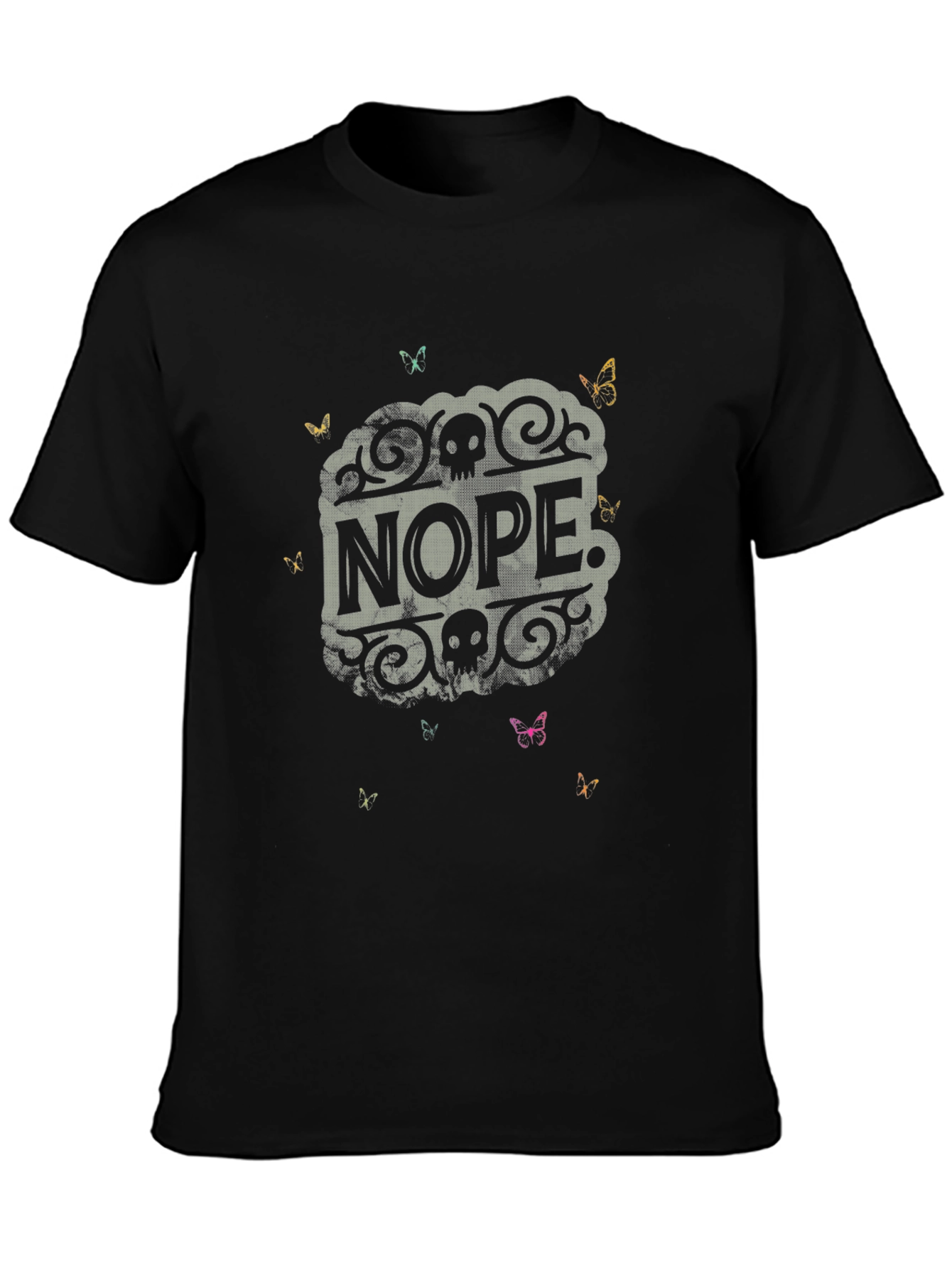 Black Nope Graphic Tee - Skull & Butterfly Design view 3